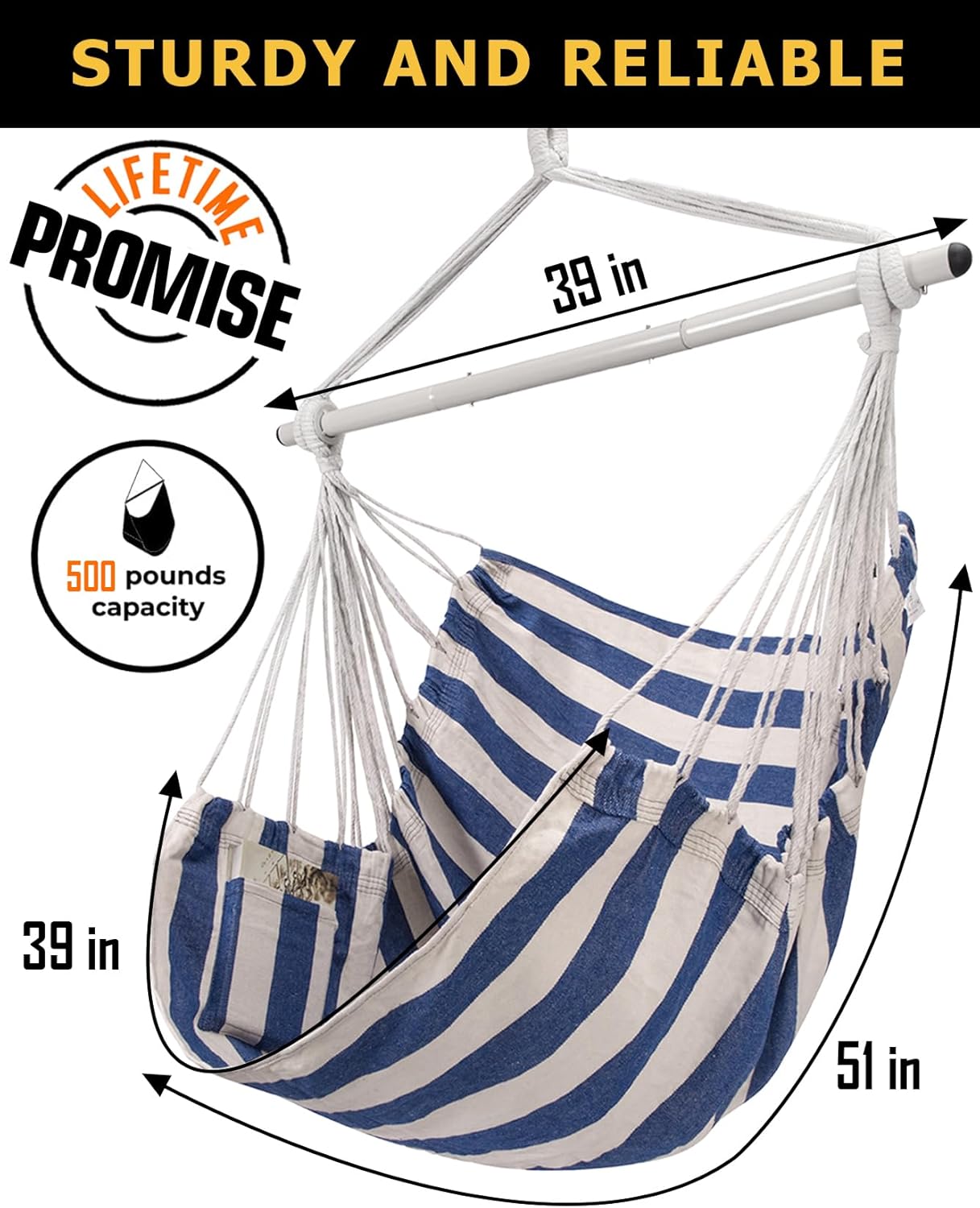 ADVOKAIR Hammock Chair Swing, Heavy-Duty Hanging Rope Swing Seat Supports 500 Lbs, Ideal for Outdoor Patio, Backyard, Porch, Deck & Indoor Bedroom Use