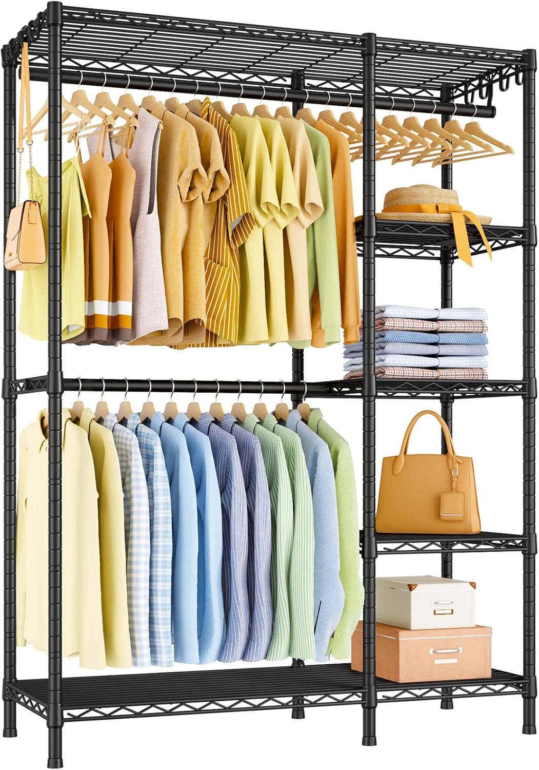 Ulif F2 Clothes Rack, 5 Tiers Heavy Duty Garment Rack for Bedroom | Freestanding Adjustable Closet Storage Organizer, Portable Clothing Wardrobe, 46.1"W x 15.4"D x 78.3"H, Load 630lbs, Black