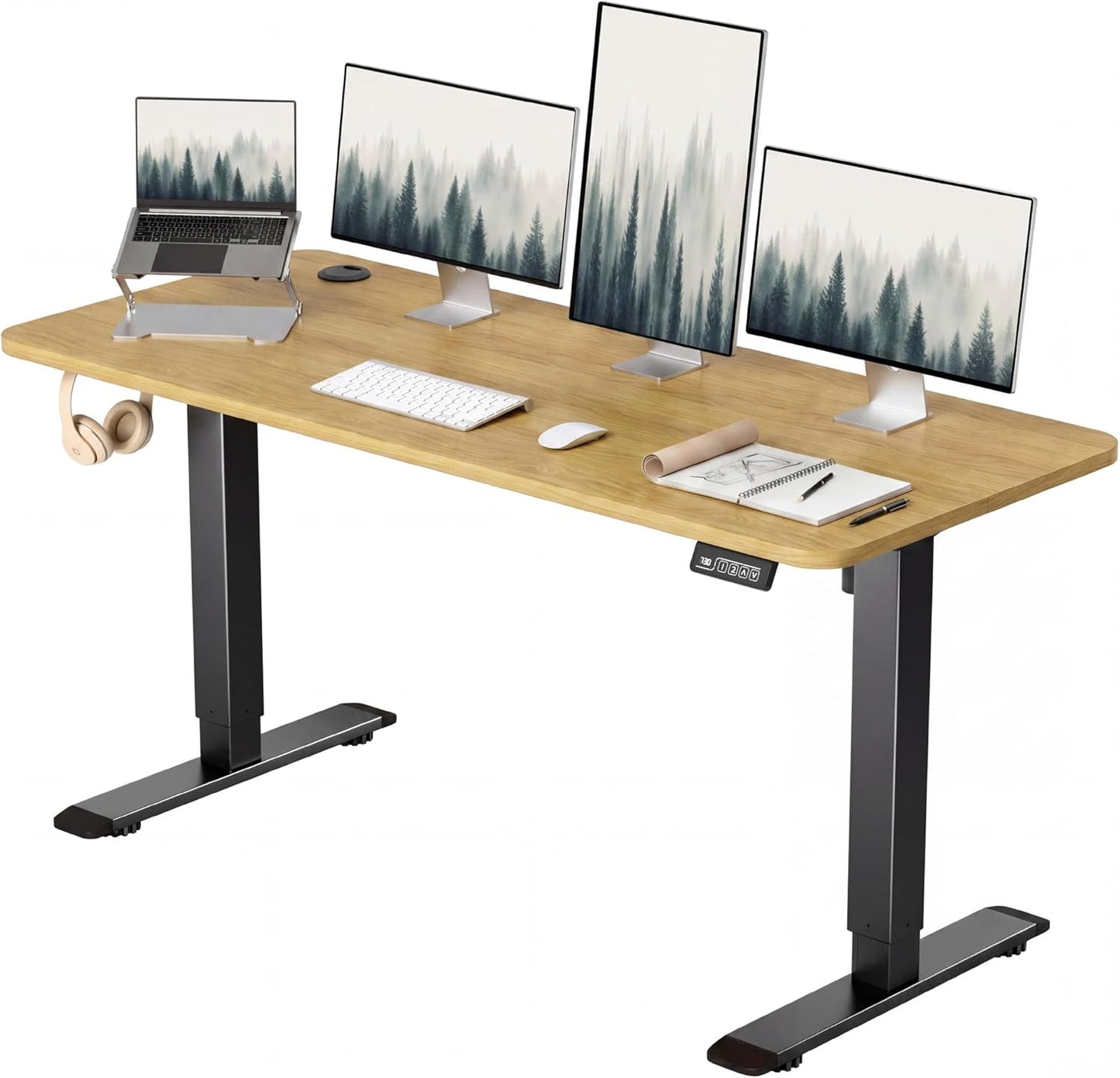 Furmax Electric Height Adjustable Standing Desk Large 55 x 24 Inches Sit Stand Up Desk Home Office Computer Desk Memory Preset with T-Shaped Metal Bracket, Maple