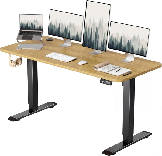 Furmax Electric Height Adjustable Standing Desk Large 55 x 24 Inches Sit Stand Up Desk Home Office Computer Desk Memory Preset with T-Shaped Metal Bracket, Maple