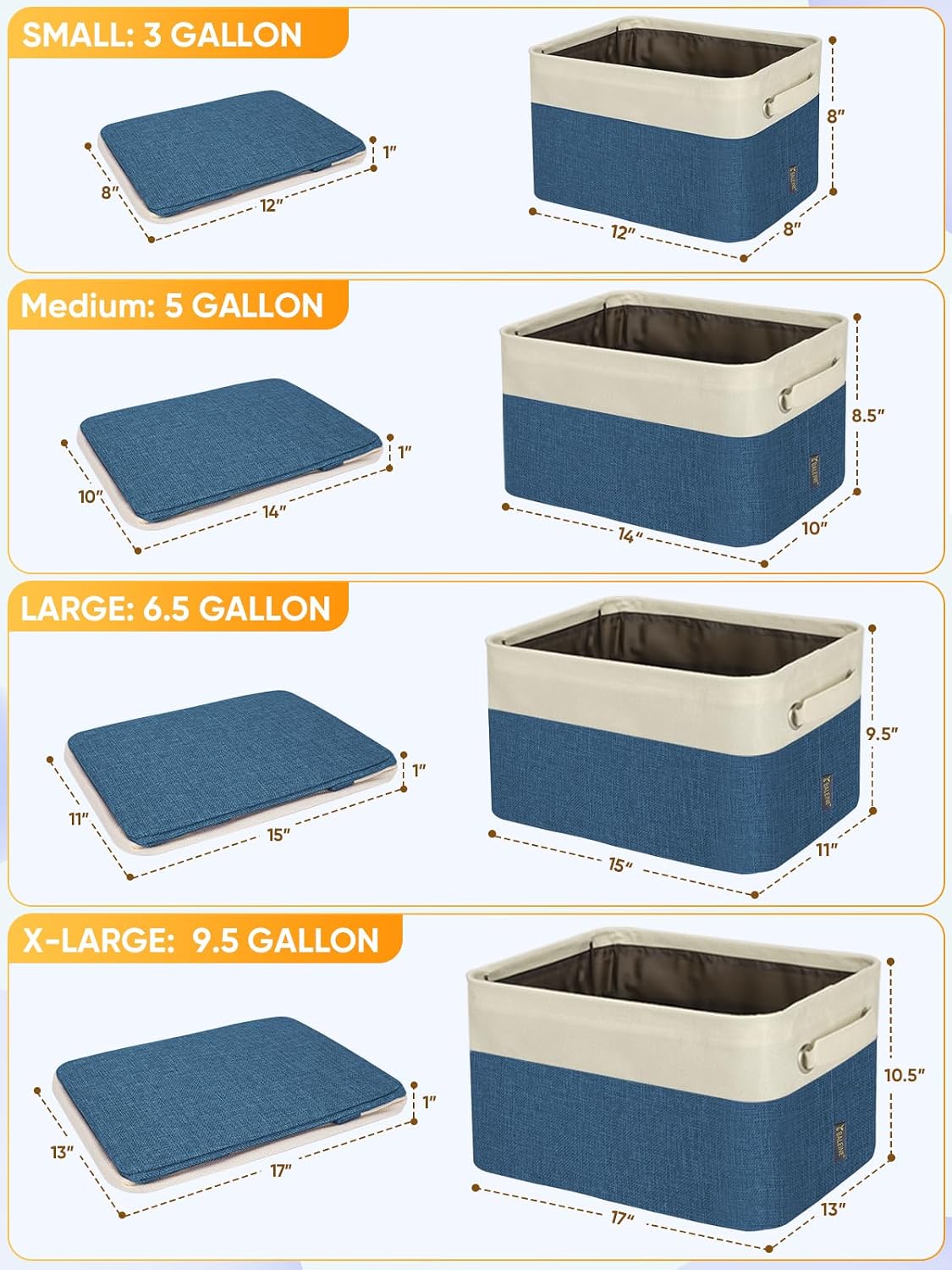 BALEINE 1 Pack Fabric Closet Storage Bins for Shelves, Linen Closet Organizers and Storage, Decorative Baskets for Organizing, Shelf, Clothes, Home, Office (Navy Blue, 15''x11''x9.5'')