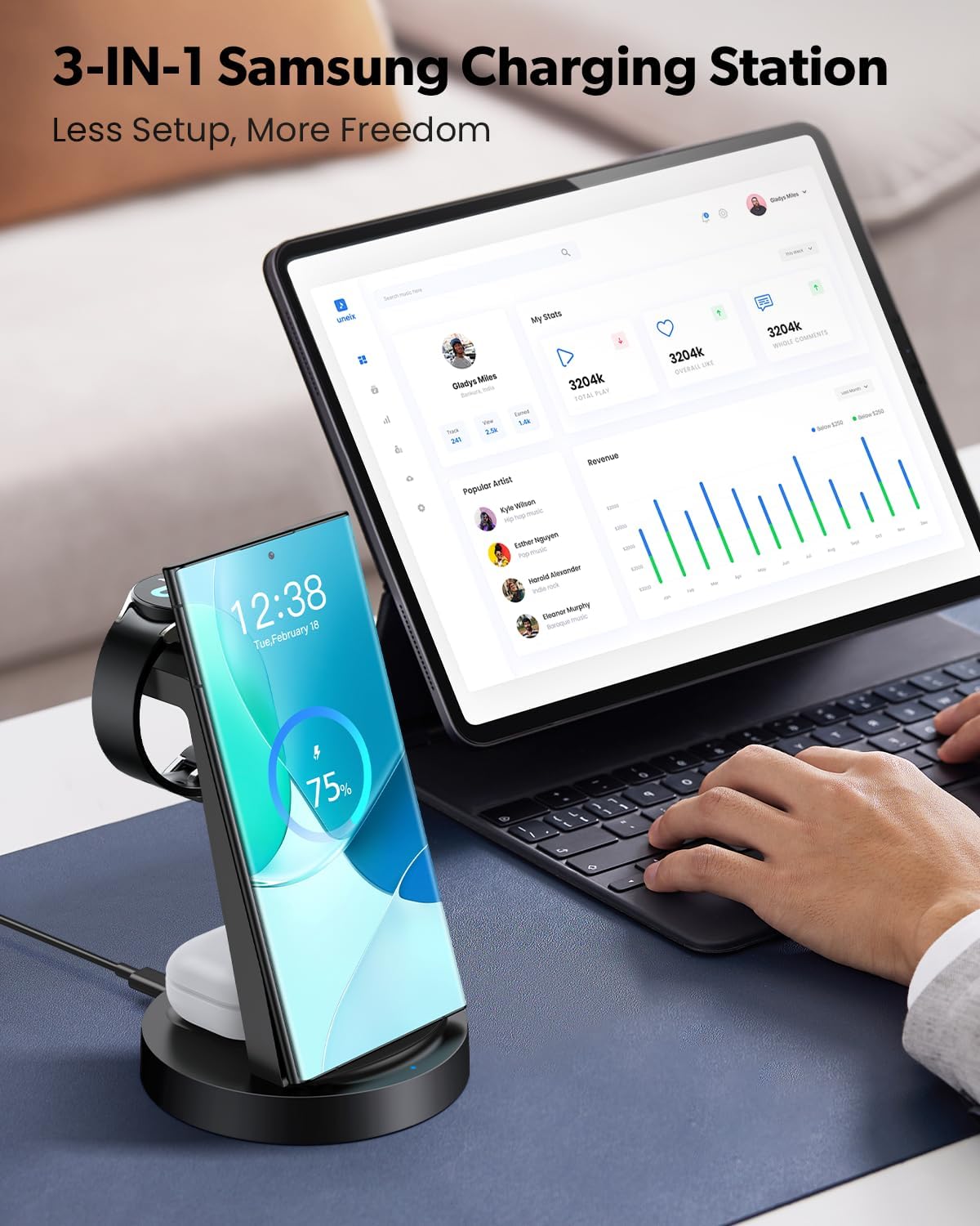 Wireless Charger for Samsung: 3 in 1 Wireless Charging Station for Samsung Galaxy Watch 8 7 6 5 4 3 Pro Classic Galaxy Buds - Charger Dock Stand for S26 S25 S24 Ultra S23 S22 S21 Note Z Fold Android