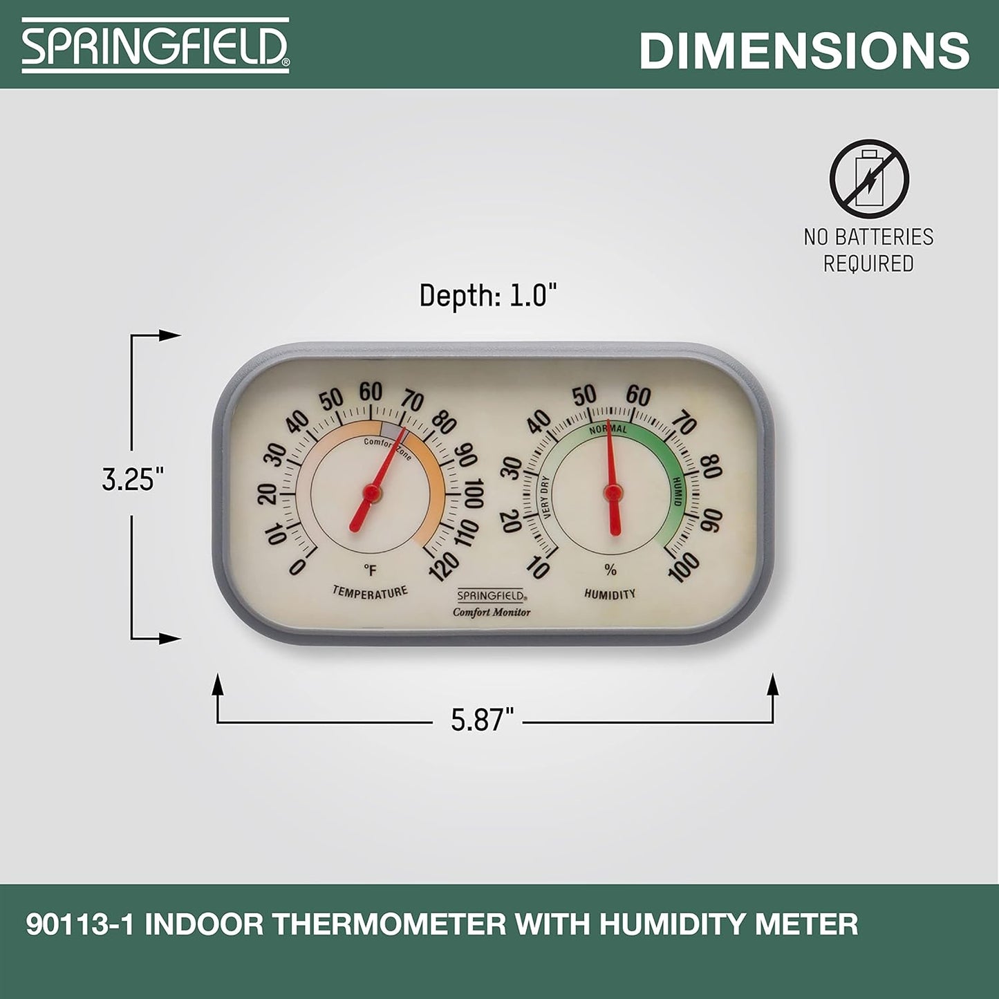 Springfield Color Track Humidity Meter and Indoor Thermometer, Analog Weather Station for the Bedroom, Nursery, Storage, and Inside the Home