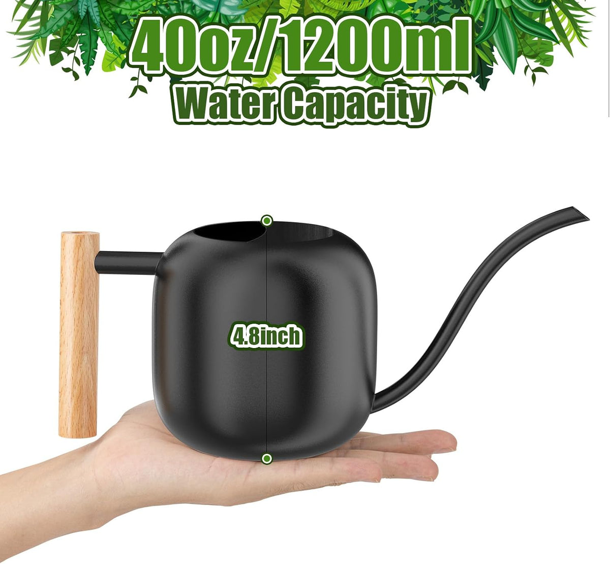 Green Moon 1.2L/41oz Metal Metal Watering Can with Long Spout, Black