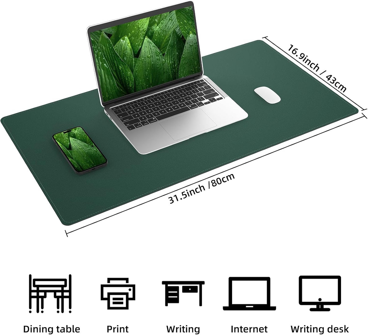 AFIING Cork Desk Mat, Dark Green, 31.5" x 17",Desk pad Protector