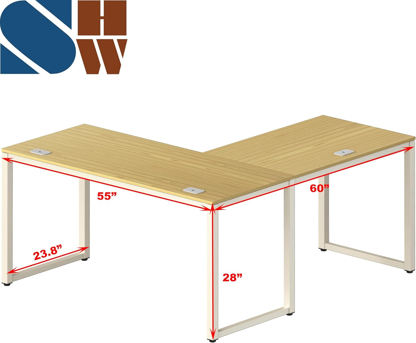 SHW 55 x 60 Inches Commercial-Grade L-Shape Corner Office Computer Desk, Oak