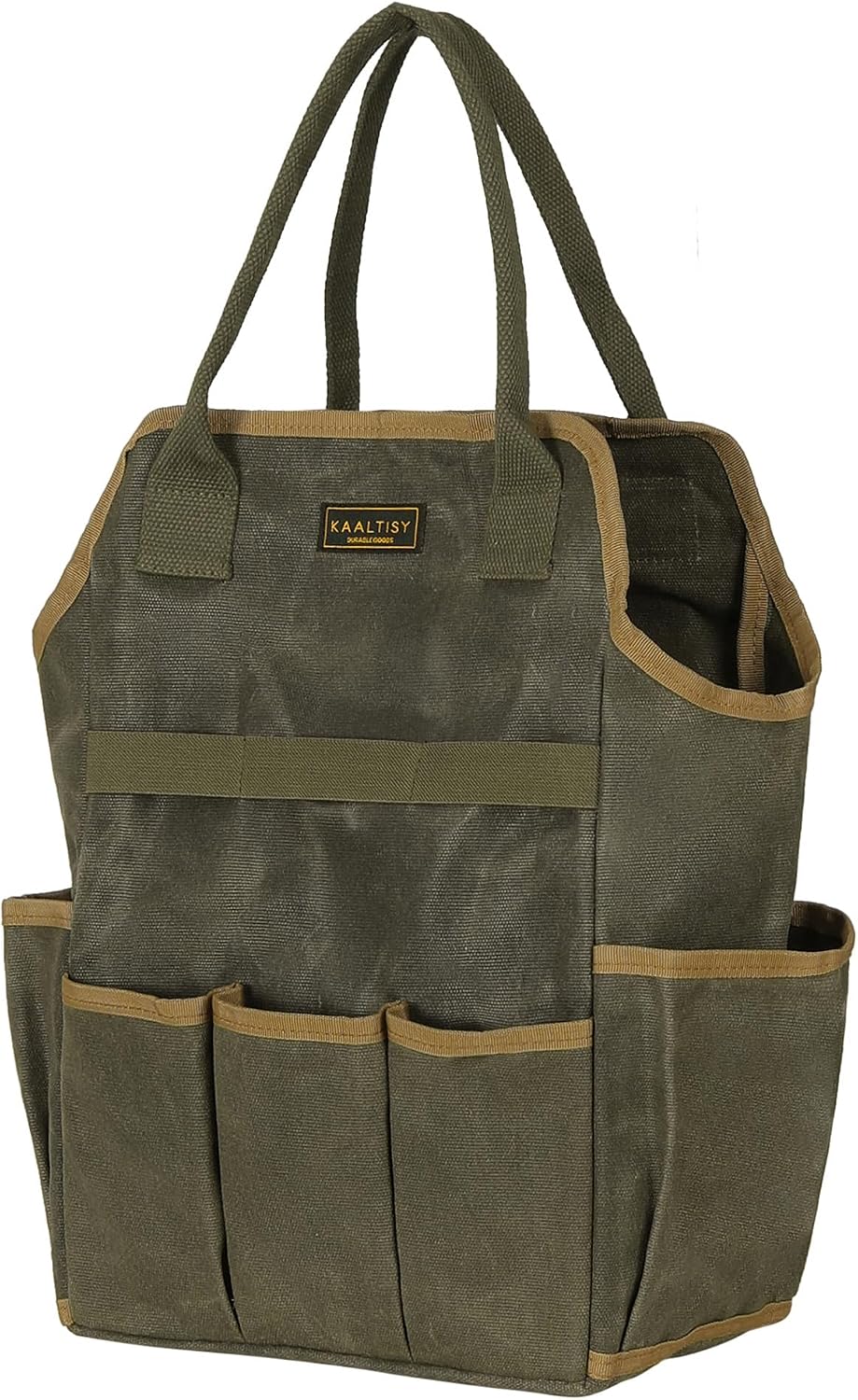 Garden Tool Bag | Heavy-Duty 16oz Waxed Canvas Garden Tool Tote with 8 Pockets | L9.5" x W6" x H15.5" | Tools Storage Bag for Gardeners, Portable Tool Organizer for Garden Essentials