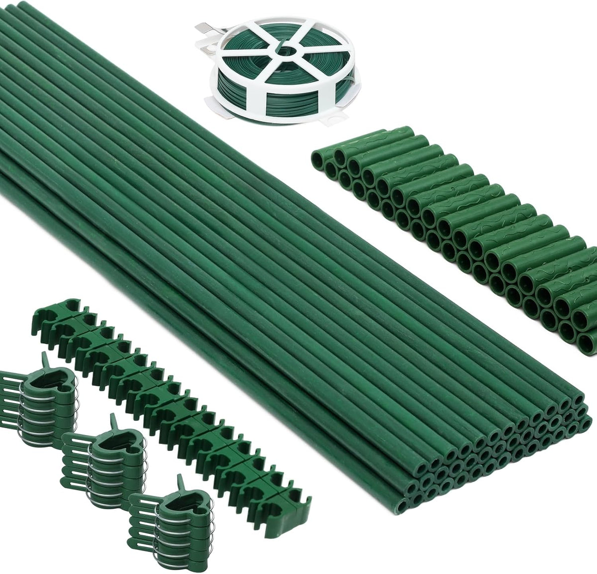 MAXPACE 249pcs Garden Stakes Kit: Includes 80 Sets of Fiberglass Plant Sticks Supports & Accessories for DIY 4ft, 5ft, 6ft, 7ft Stakes for Tomato, Vegetables, Indoor & Outdoor Gardening Supplies