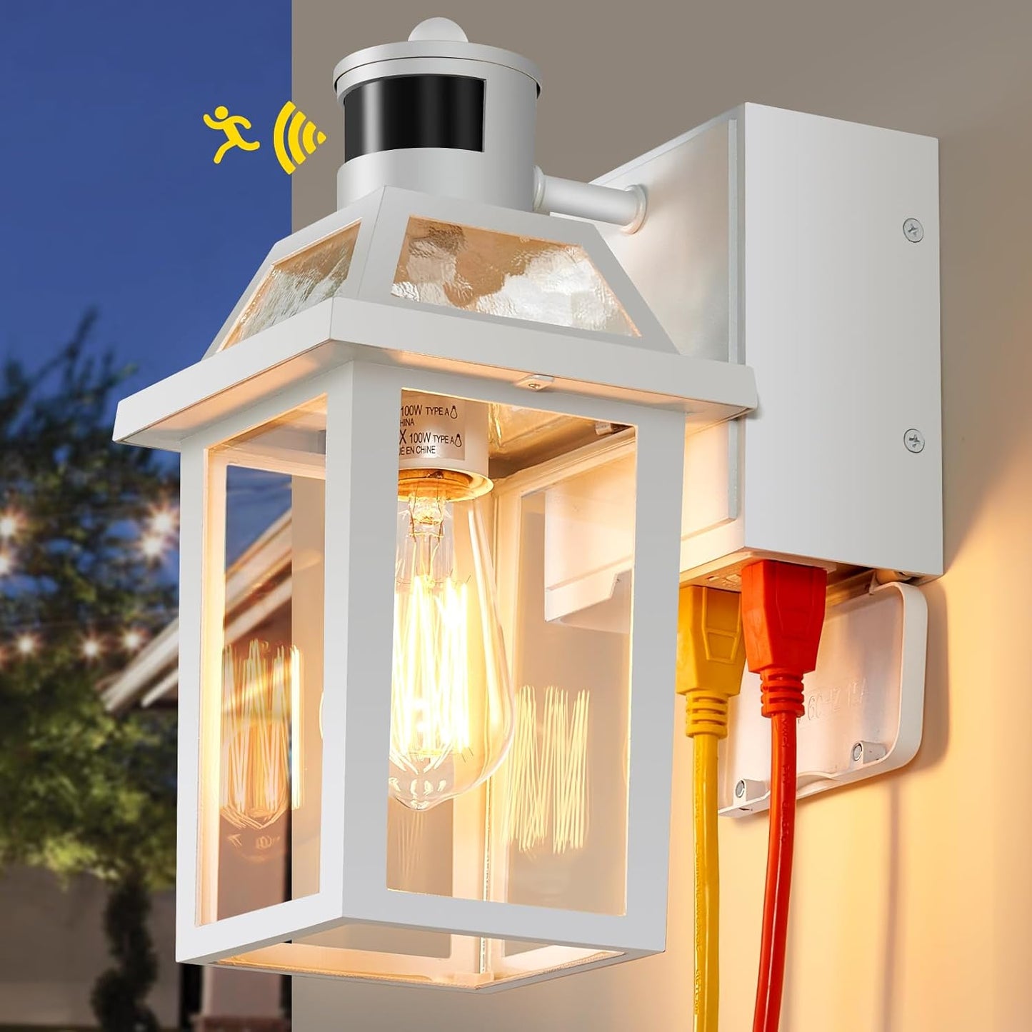Yisuro Porch Lights with GFCI Outlet, Dusk to Dawn Motion Sensor Outdoor, 3 Lighting Modes Exterior Light Fixture, Outside for House Front Door Patio Garage(White)