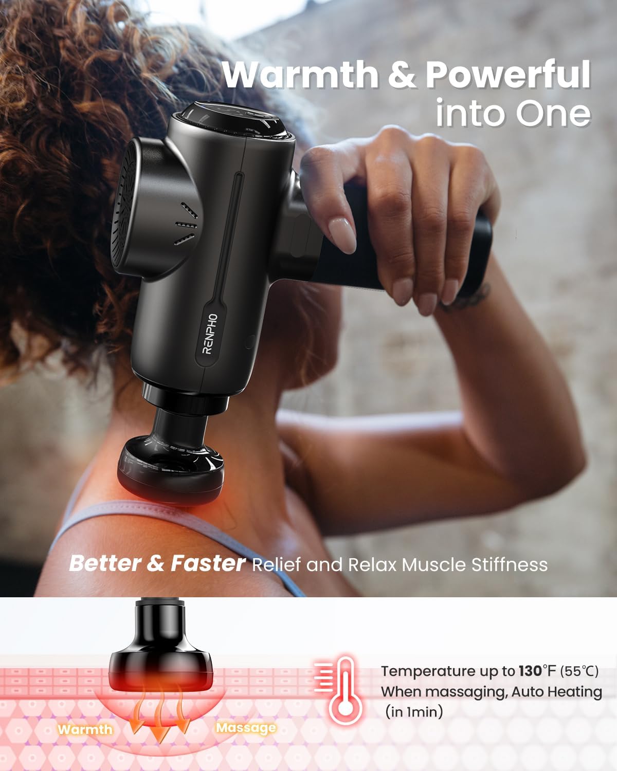 RENPHO Active+ Thermal Massage Gun with Heat, App Control, Muscle Massager
