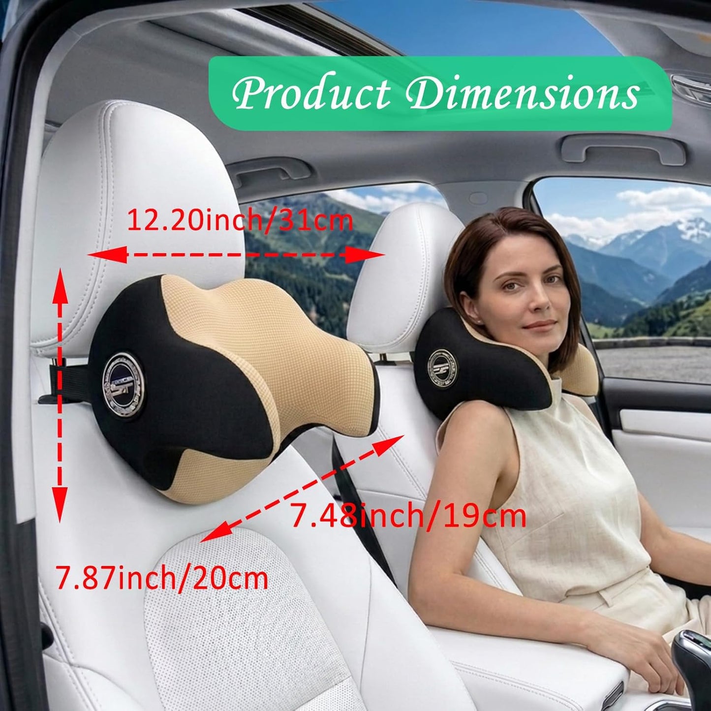 Really Helpful Car Headrest Pillow, Car Neck Pillow for Sleeping with Adjustable Strap, 100% Memory Foam & Breathable Removable Cover, Ergonomic Design - Softness Travel Car Pillow(Beige, 1PC)