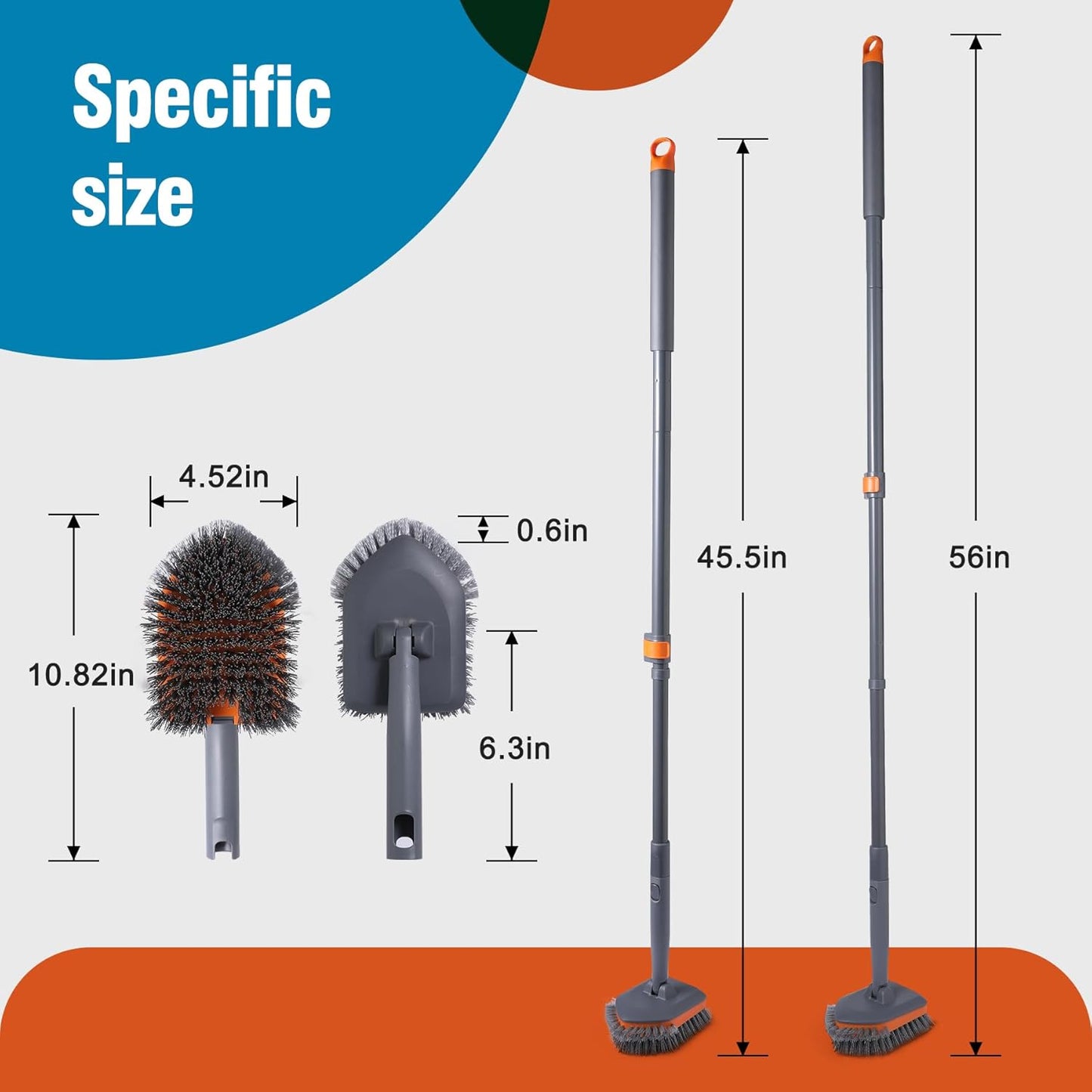CLEANHOME Tub Tile Scrubber Brush with 3 Different Function Cleaning Pads and 56" Extendable Long Handle-No Scratch for Cleaning Bathroom Kitchen Toilet Wall Sink,Orange