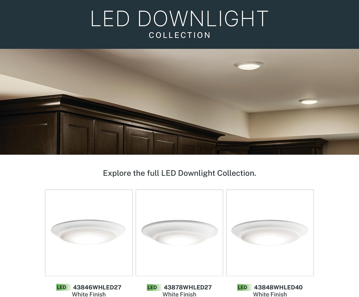 Kichler Gen 1 LED Downlight in White, 7.5” Ceiling Lights Flush Mount, Wet Rated Interior Dimmable Light for Living Room, Dining Room, Kitchen, Bathroom and Bedroom, 3000K, (7.5” x 1.5”), 43846WHLED30