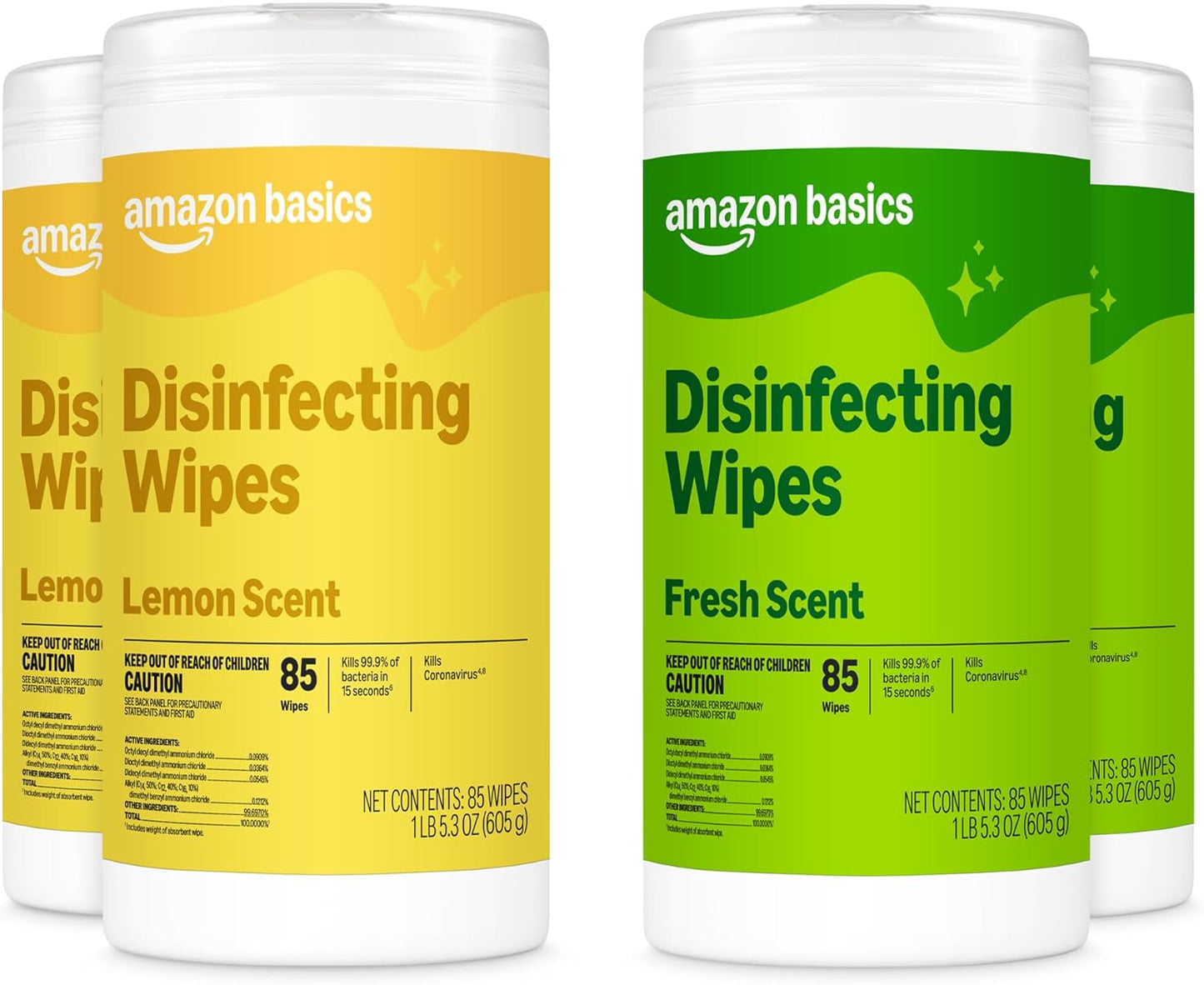 Amazon Basics Disinfecting Wipes, Lemon & Fresh Scent, Sanitizes, Cleans, Disinfects & Deodorizes, 255 Count (3 Packs of 85), Packaging May Vary