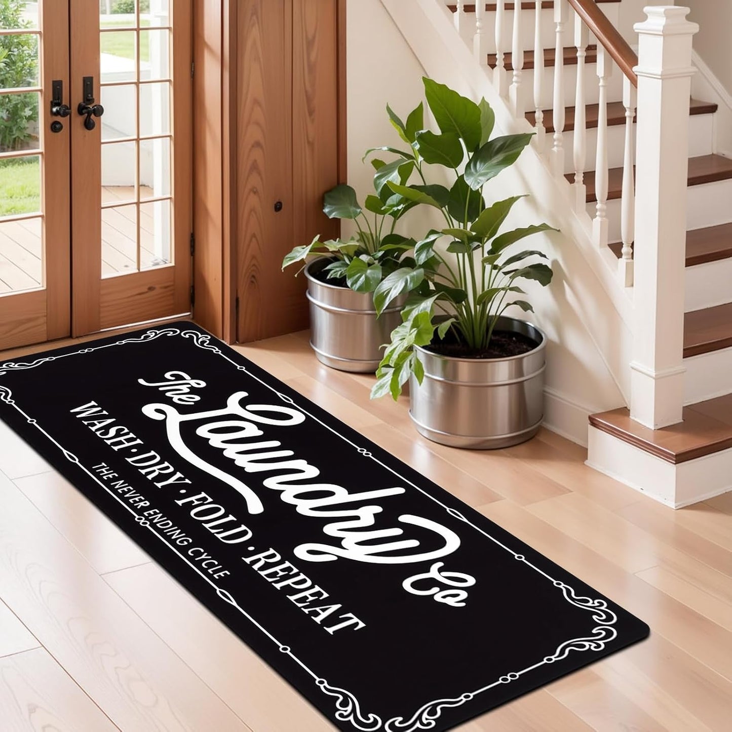 Pauwer Laundry Room Rug Runner 24"x60" Waterproof Rubber Laundry Mat Non Slip Kitchen Mats for Floor Washable Floor Mat Runner Rug for Farmhouse Mudroom Washroom Bathroom Decor