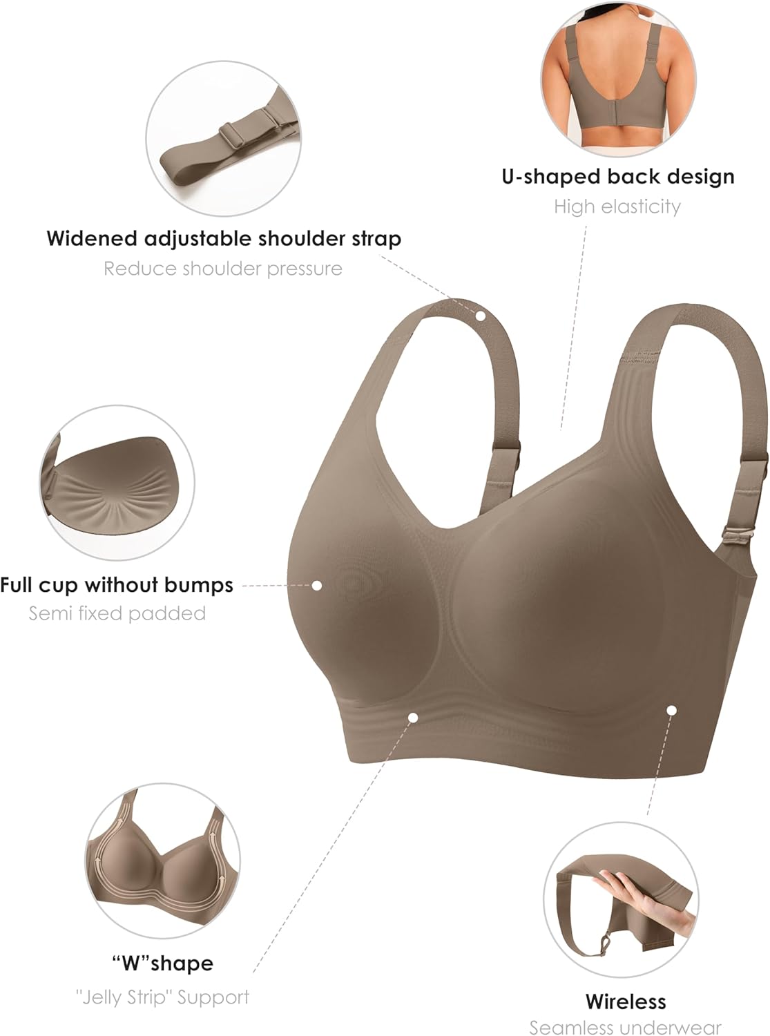 Xcutting Women Wirefree Bras for Women Full Coverage No Underwire Everyday Bras Comfortable Wireless Padded Bras