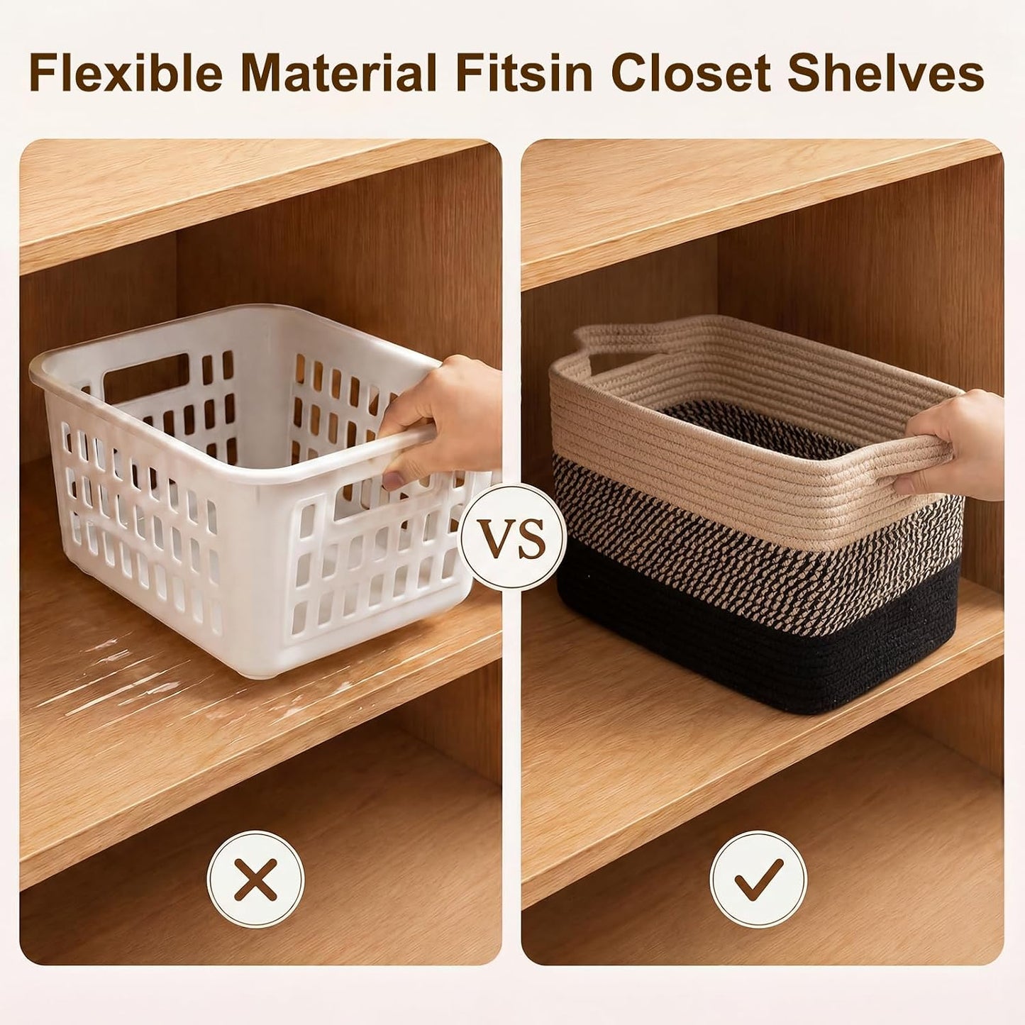 OIAHOMY Storage Basket, Woven Baskets for Storage, Cotton Rope Basket for toys,Towel Baskets for Bathroom - Pack of 3, Black & Brown