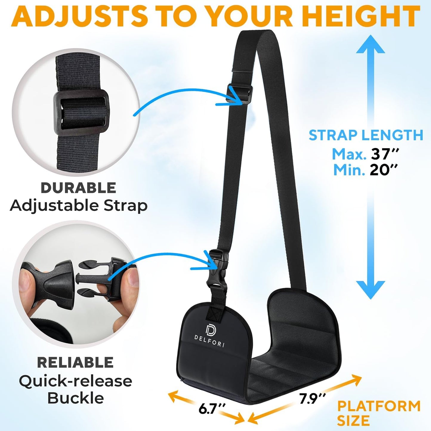 Portable Airplane Footrest for Airplane Travel - Comfortable Foot Hammock w/Memory Foam & Hardboard for No Feet Clashing - Ideal for Pain and Swelling Relief - Travel Essentials to Relax Your Feet