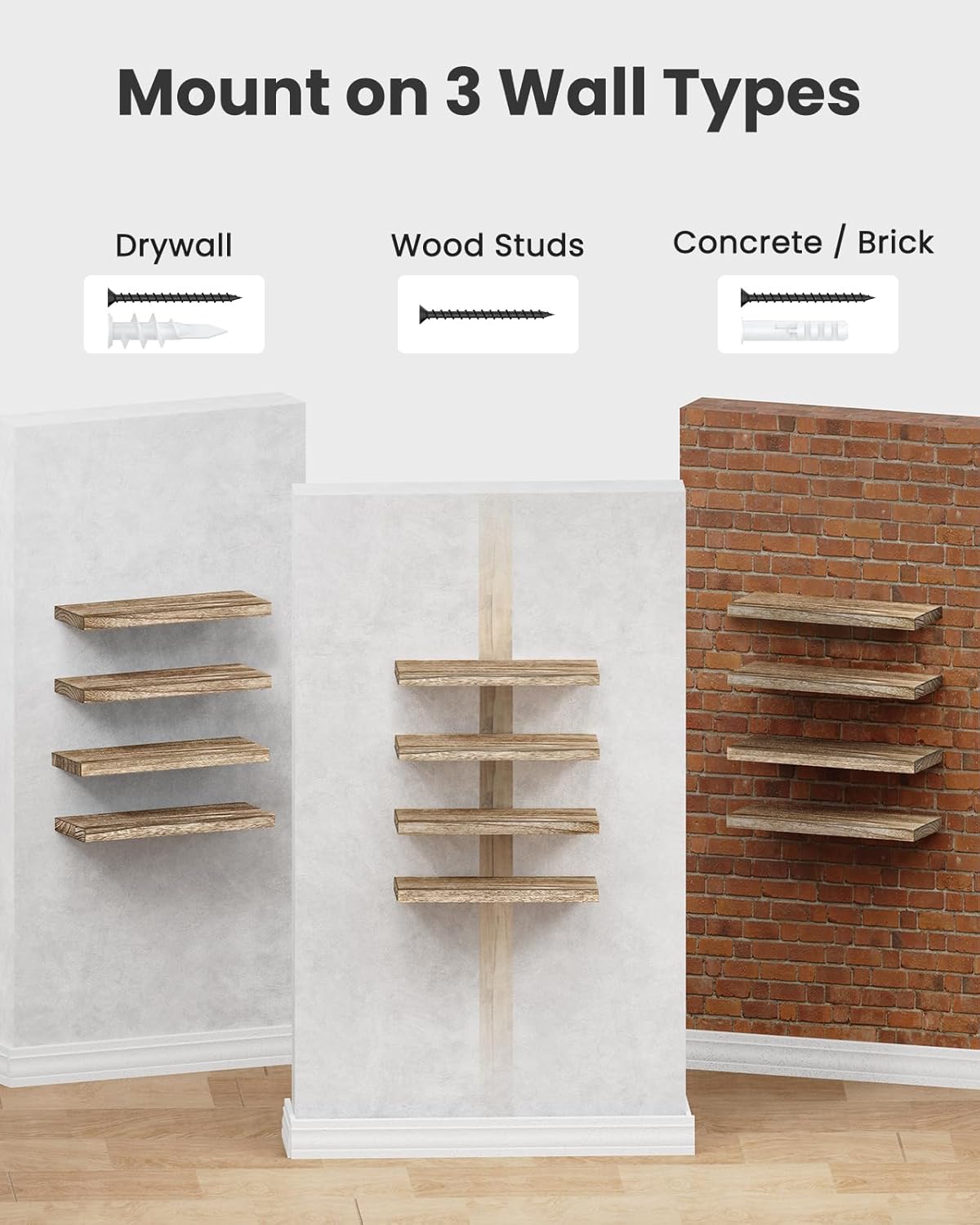 Amada Homefurnishing Floating Shelves, Paulownia Wood Wall Shelves for Living Room/Bedroom/Kitchen/Home Office, Wood Floating Shelf for Home Storage & Organization, Set of 4, 15.75″L x 5.91″W x 0.98″H