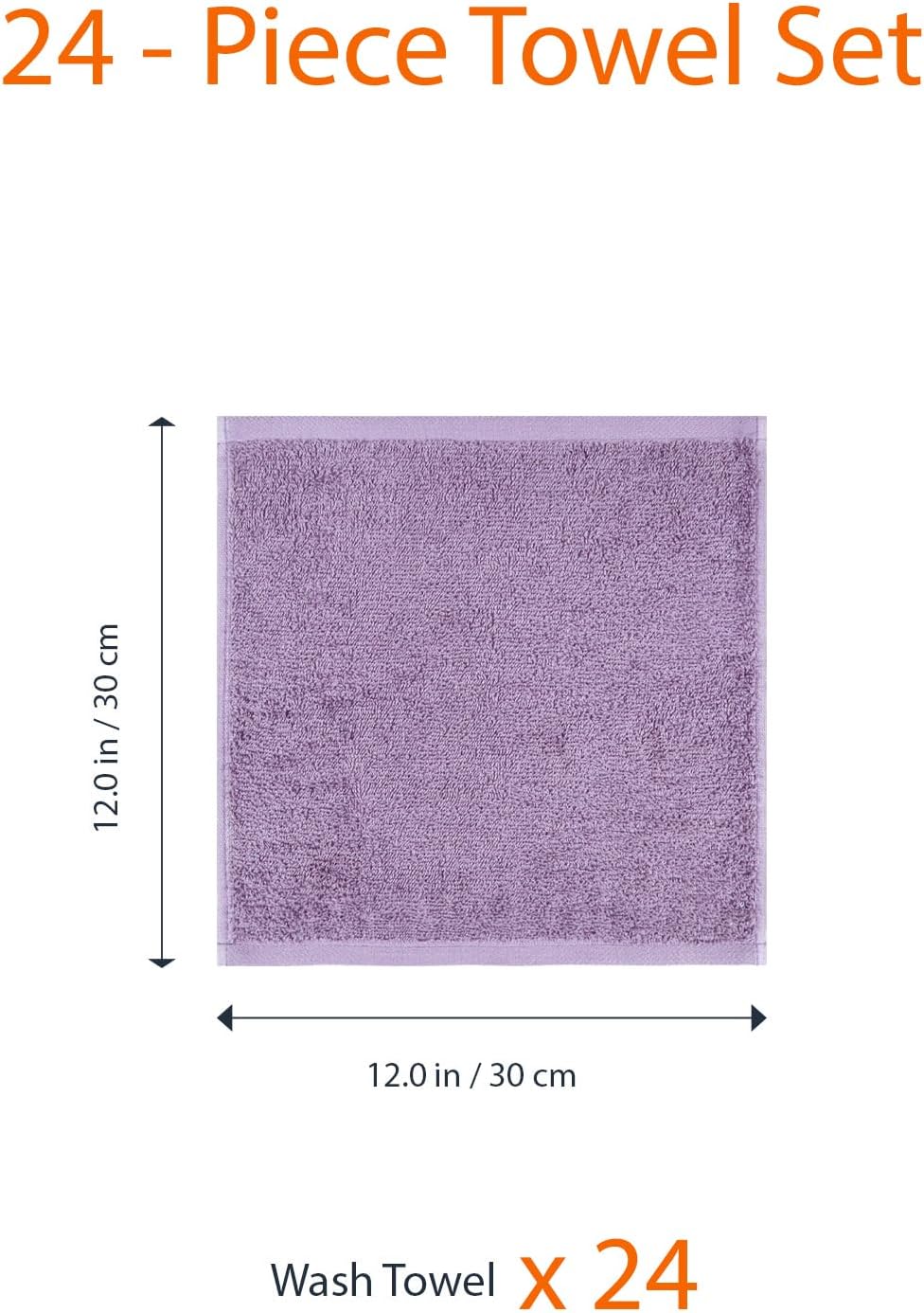 Amazon Basics Highly Absorbent, Fast Drying 100% Cotton Washcloths for Bathroom, Machine Washable, 12 x 12 inches, Lavender, 24-Pack