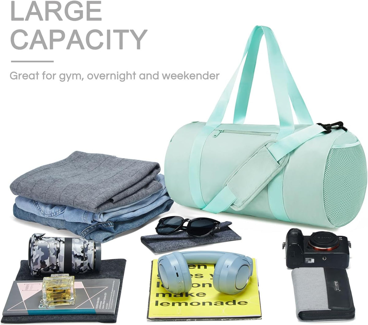 Small Gym Bag Duffel Bag for Women Men Fitness Sports Bag Workout Adjustable Detachable Shoulder Strap Lightweight Carry on Travel Duffle Bag (Green, 15" / Mini / 12L)