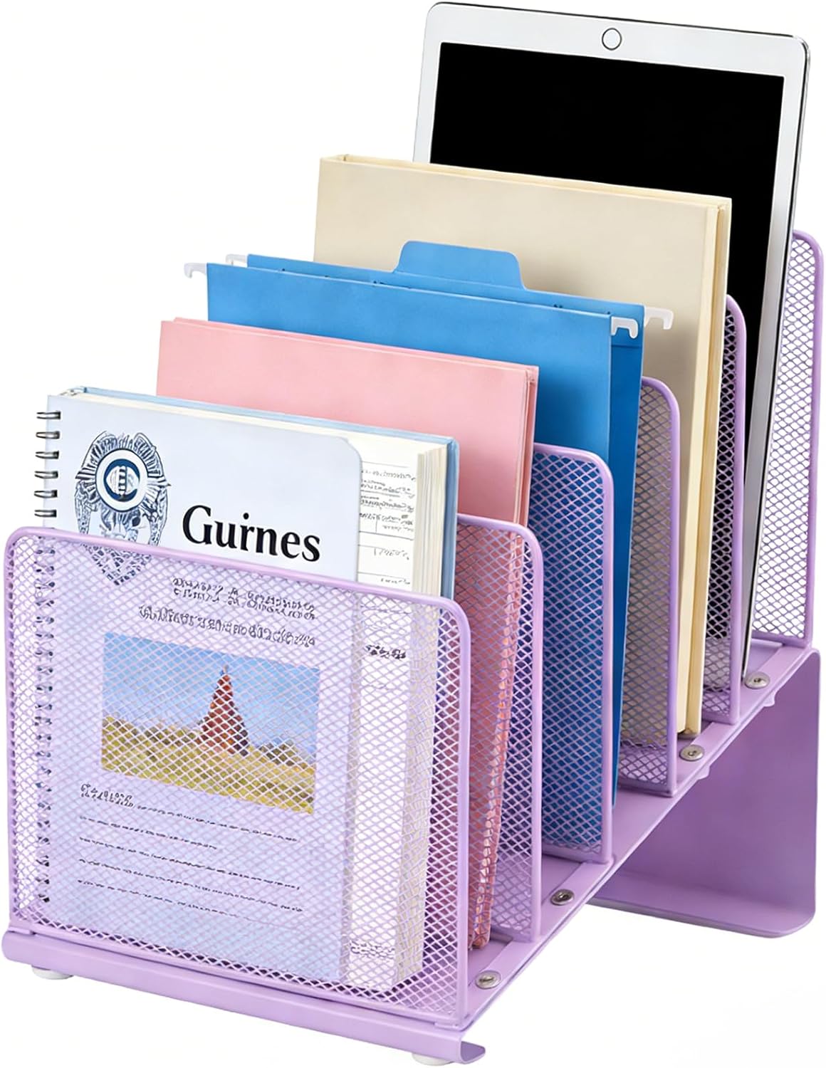 LEKETREE File Organizer for Desk, File Folder Organizer with 5-Section Vertical Rack, Suitable for Home Office Document Organization and Storage(Grape Purple)