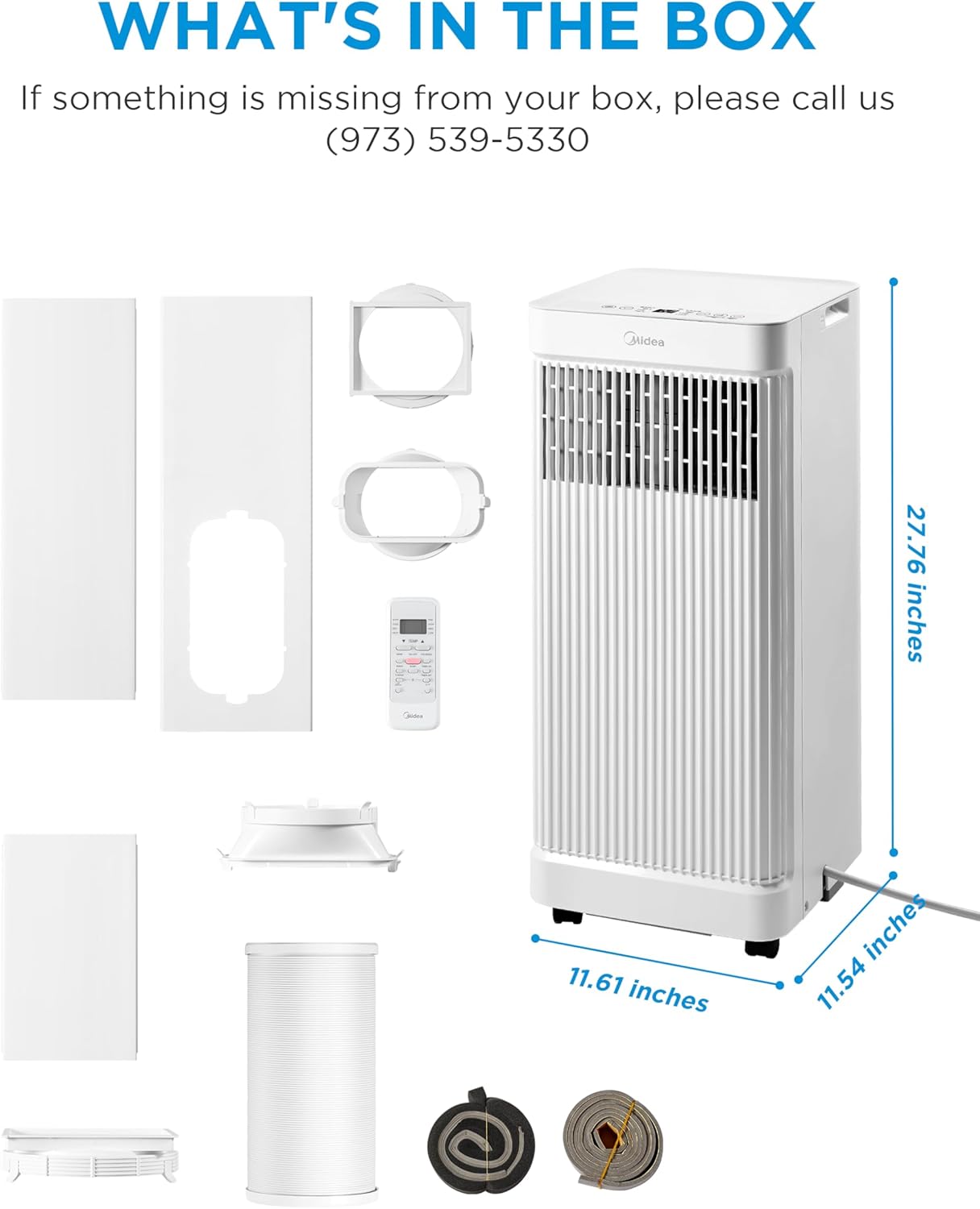 Midea 9,000 BTU ASHRAE (6,000 BTU DOE/SACC) Portable Air Conditioner, Smart Control, Cools up to 250 Sq. Ft., with Dehumidifier & Fan mode, Remote Control & Window Installation Kit Included