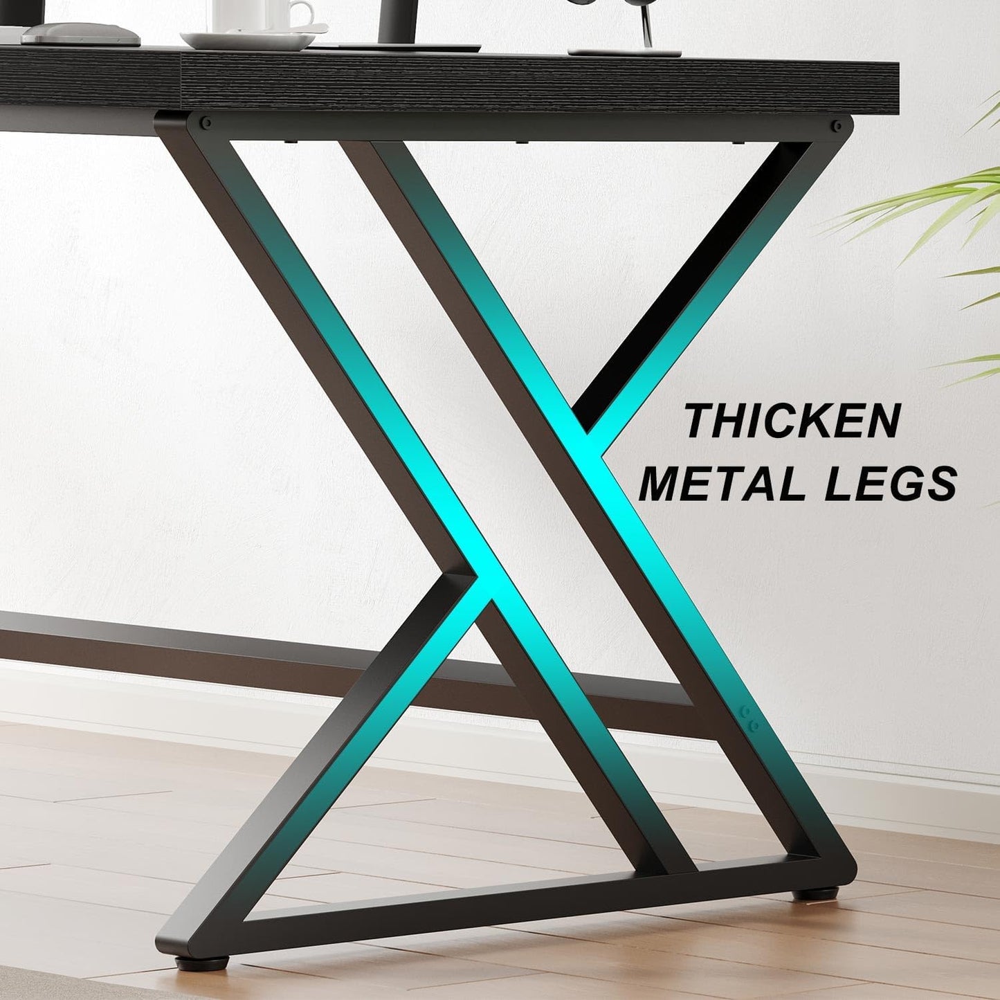 LVB Black Office Desk, Modern Writing Computer Desk for Home Office, Industrial Metal Wood Study Work PC Gaming Computer Table for Bedroom, Executive Student Workstation Desk, 47 Inch, Black Oak