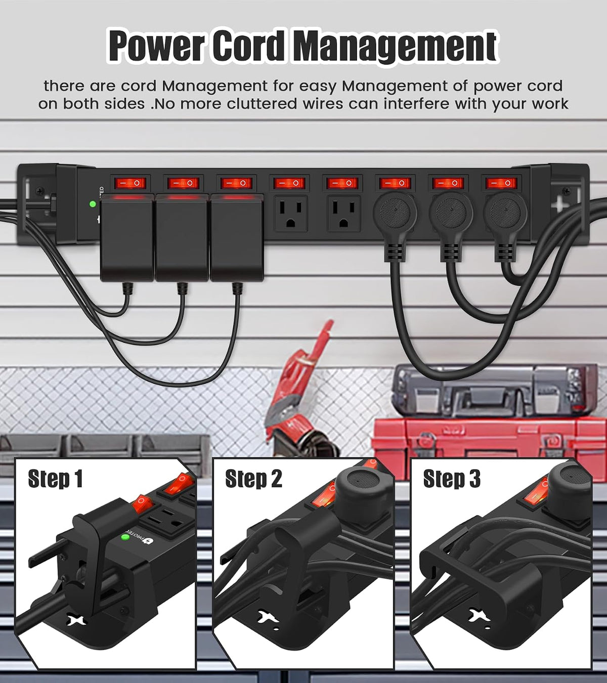 HEZI Heavy Duty Power Strip with 8 Outlets,1200J Surge Protector,Black,6FT