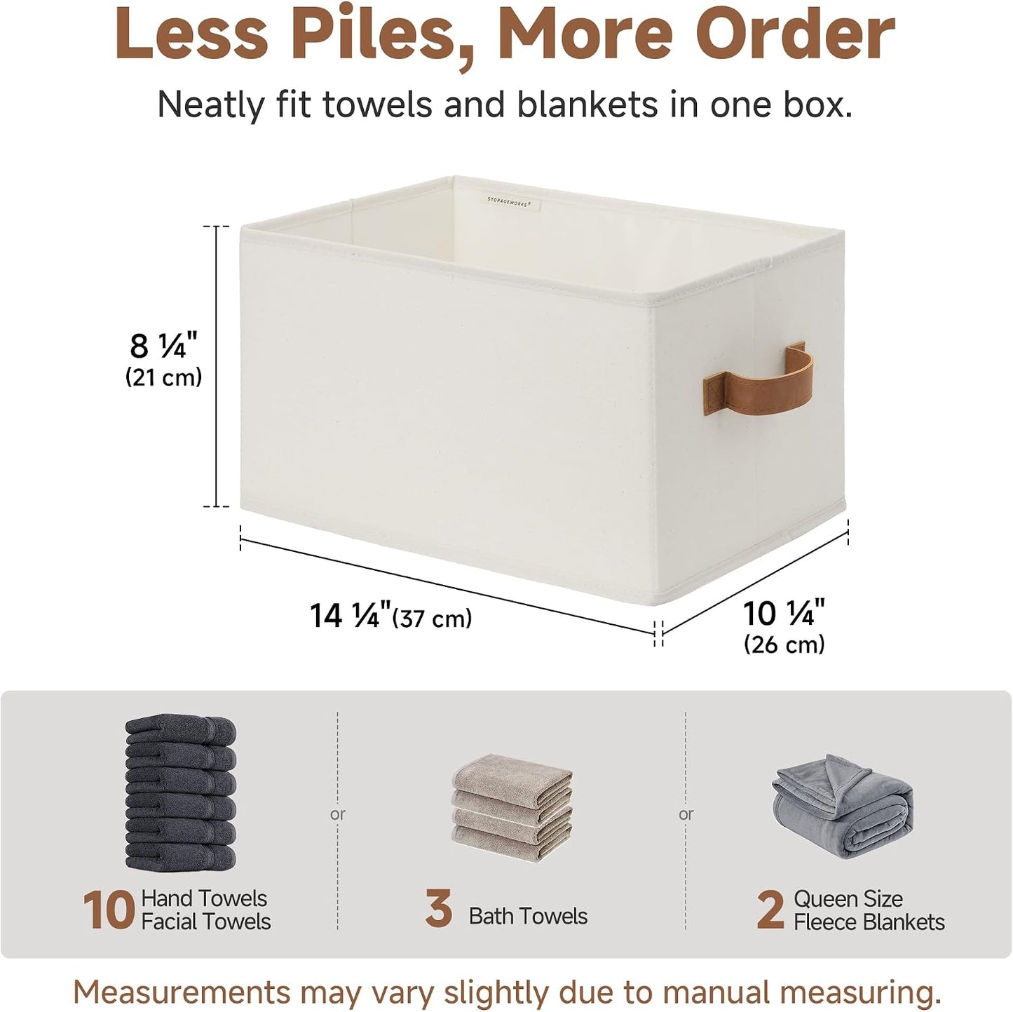 StorageWorks Closet Storage Bins with PU Handles, Ivory White, Large | Closet Organizers and Storage Bins, Foldable Shelf Baskets, Clothes Storage Basket for Organization