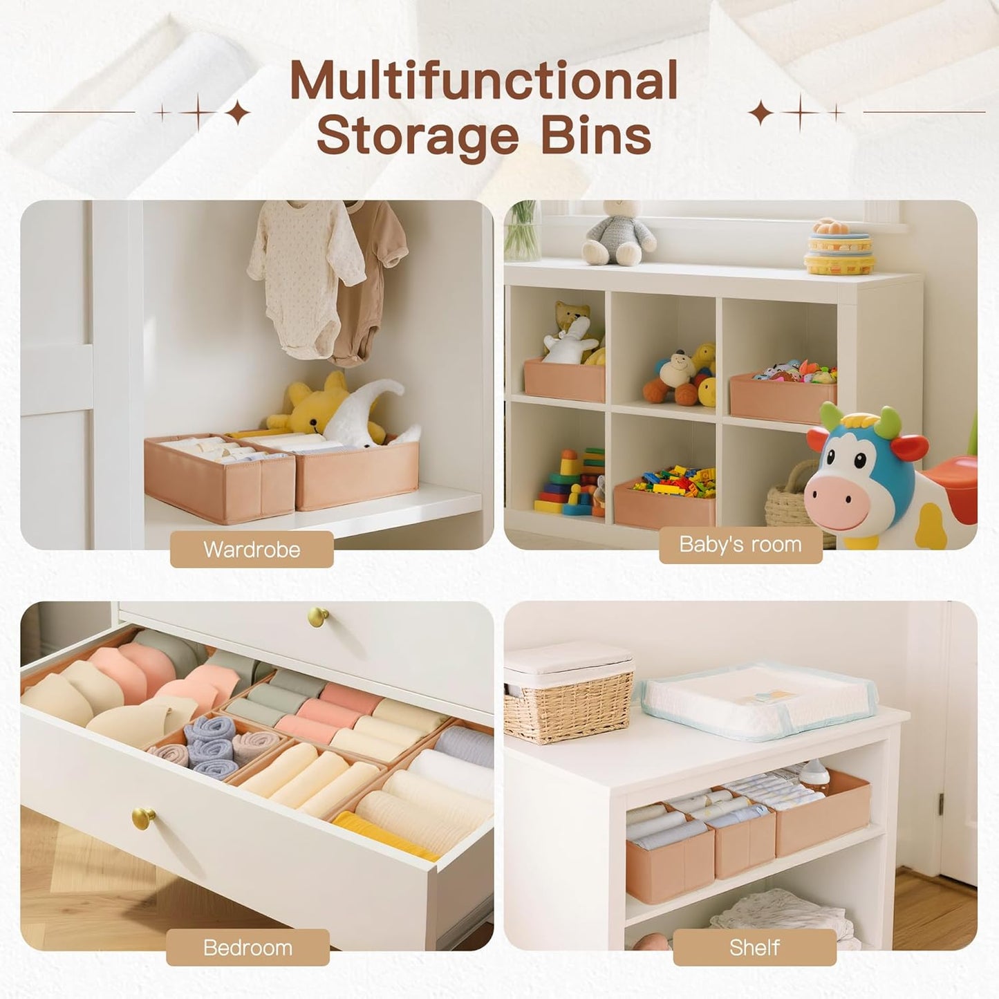 Criusia Drawer Organizer Clothes, 10 Pack Dresser Organizer for Baby Clothes, Underwear, Sock- Foldable Closet Organization and Storage Dividers Bins for Nursery, Bedroom (Brown)