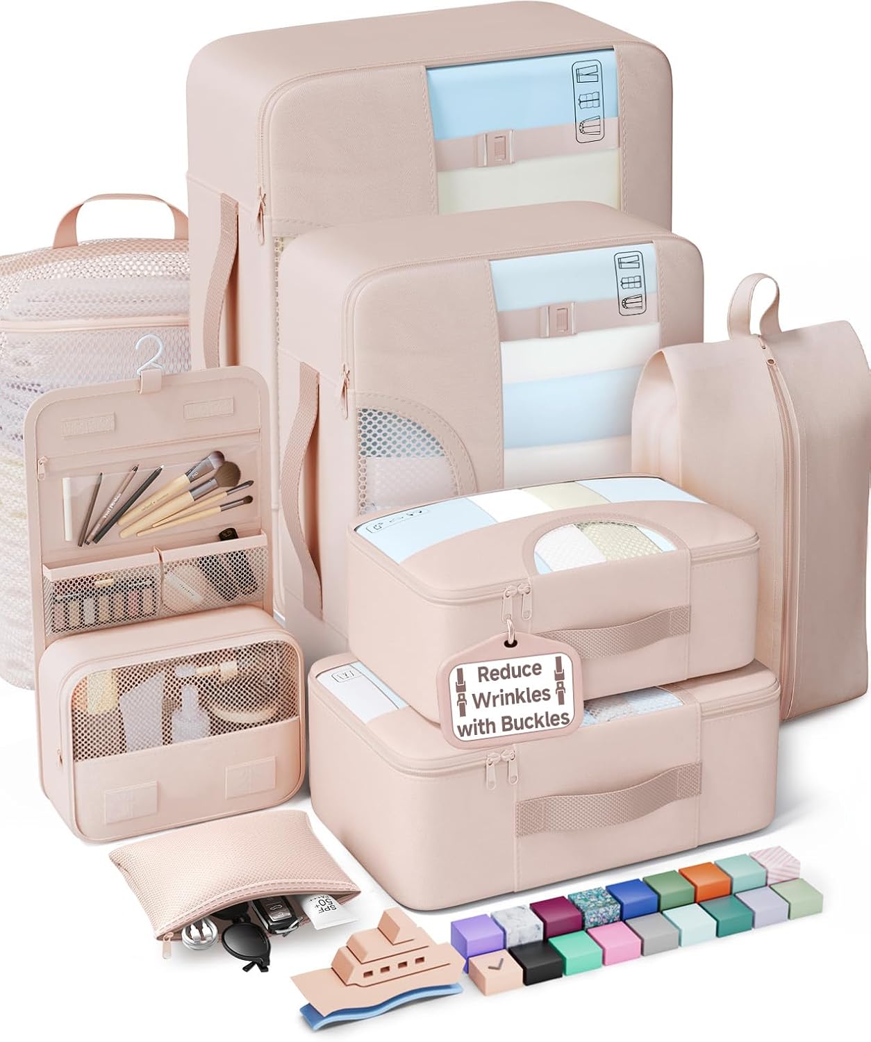 Veken 8 Set Packing Cubes for Cruise Ship Essentials,Beach Vacation Travel Accessories with Hanging Toiletry Bag,Suitcase Organizer for Luggage,Personalized Birthday & Retirement Gifts for Women Mom