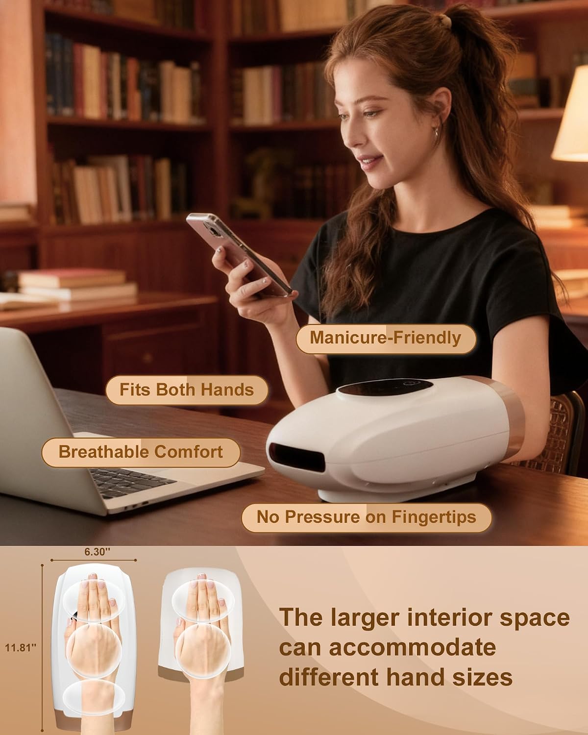 Hand Massager for Arthritis and Carpal Tunnel Relief, Cordless Hand Massager with Heat and Compression, 6 Modes, 6 Intensities, 3 Heat Levels, Gifts for Women & Men, Black