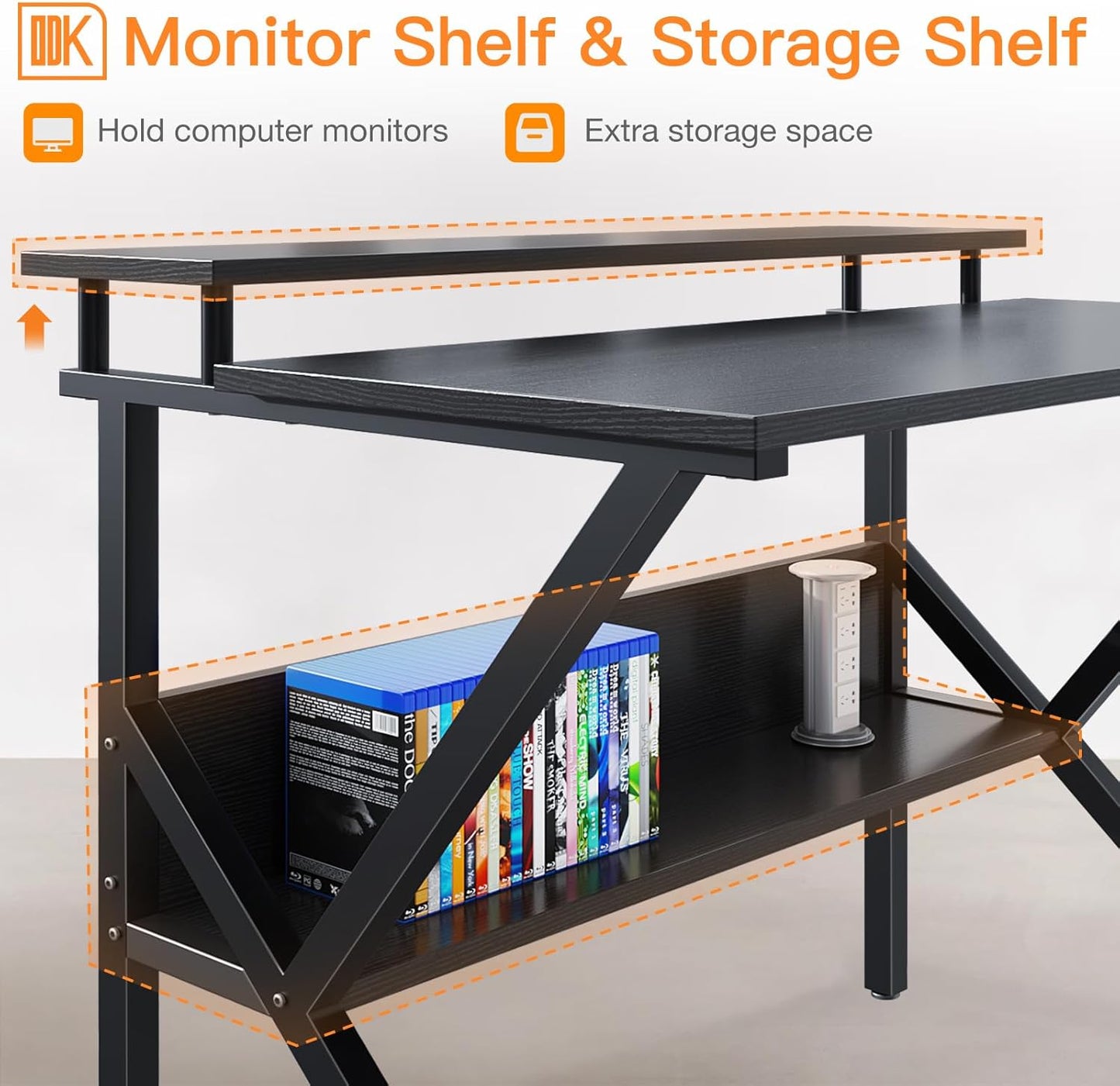 ODK Small Desk, 27.5 Inch Computer Desk for Small Spaces, Study Desk with Storage & Monitor Stand, Black