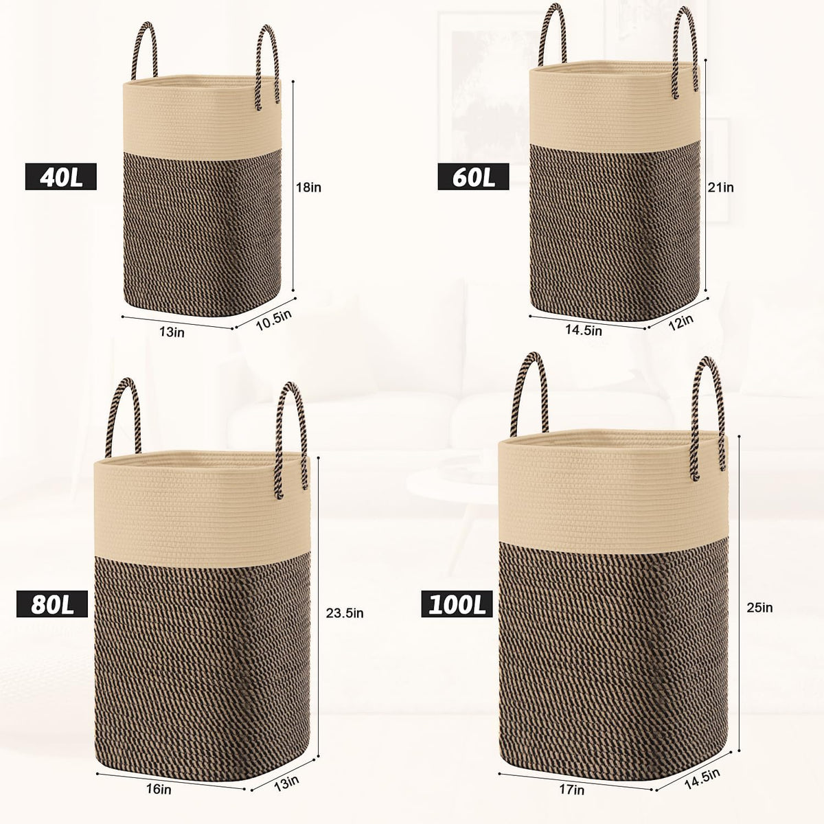 Artfeel Laundry Basket,Woven Cotton Rope Laundry Hamper,80L Versatile Storage for Dirty Clothes,Baby Toys,and Blankets in Bathroom, Nursery,and Living Room