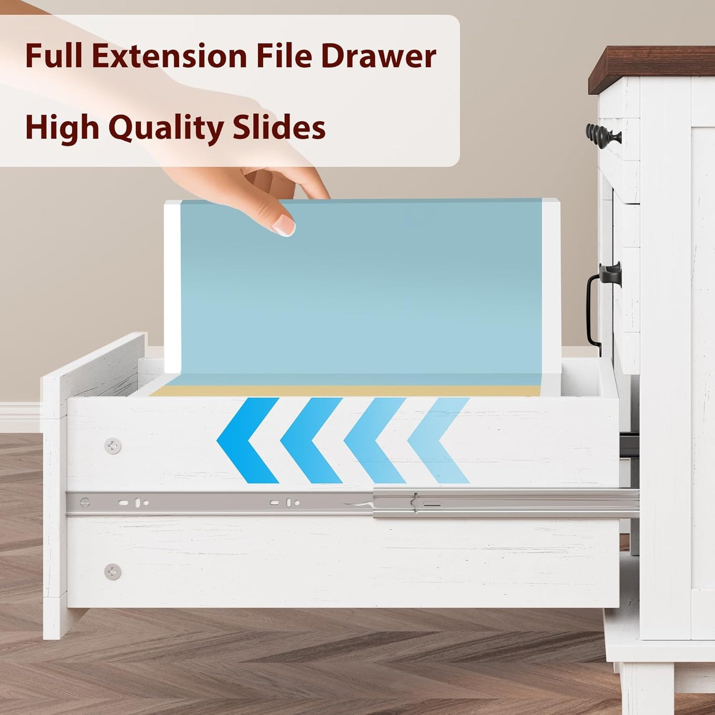 GarveeHome Executive Desk with File Drawers, Farmhouse Home Office Desk with Charging Station, 60 in Wooden Computer Desk with Cabinet Storage for Work Study Writing, White Walunt