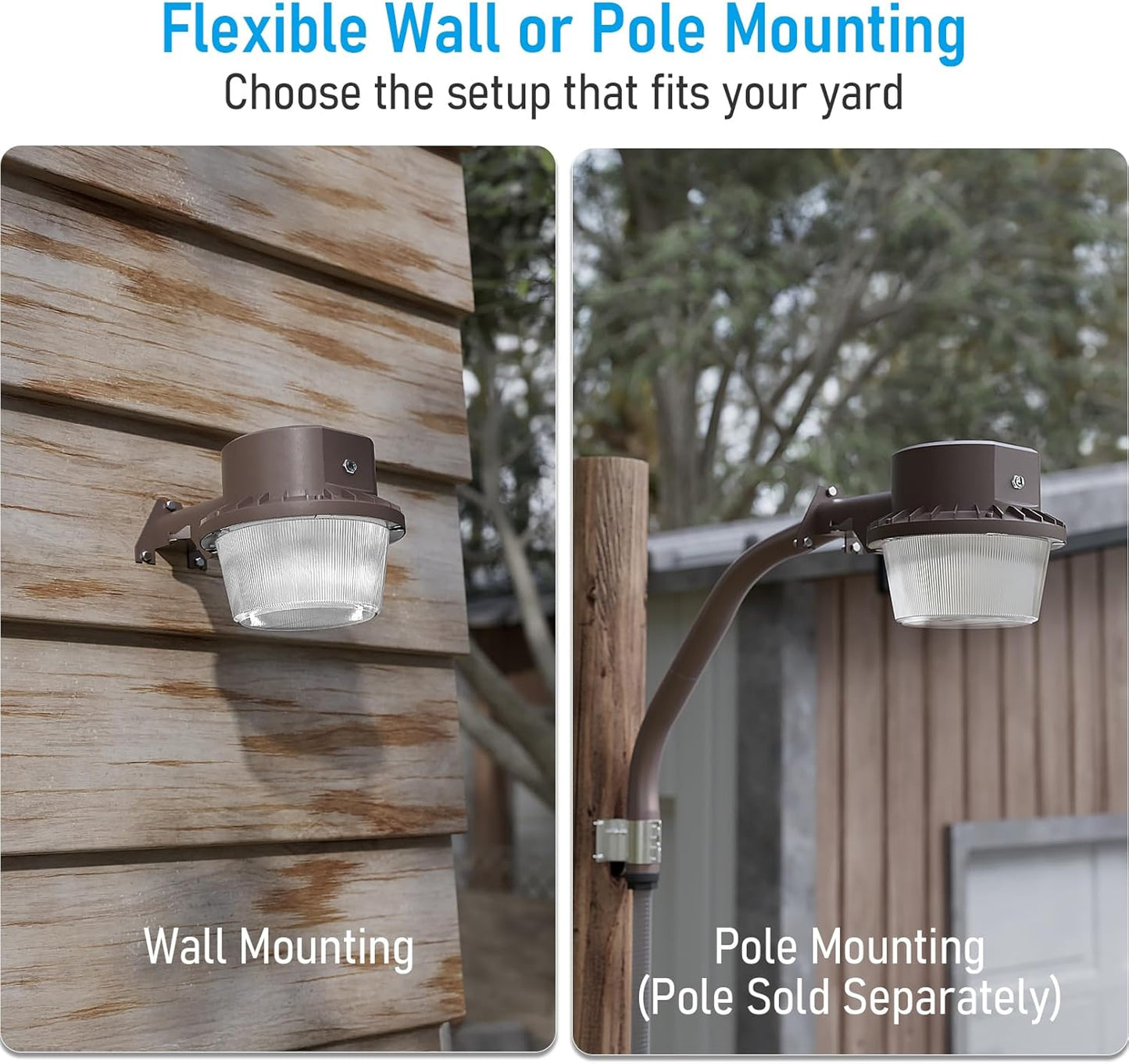 TORCHSTAR LED Barn Light, Dusk to Dawn Area Lights with Photocell, Outdoor Security Flood Lighting, ETL & FCC Listed, IP65 Waterproof, Aluminum Housing, 110-277V, Garage, Yard, 5000K Daylight, Bronze