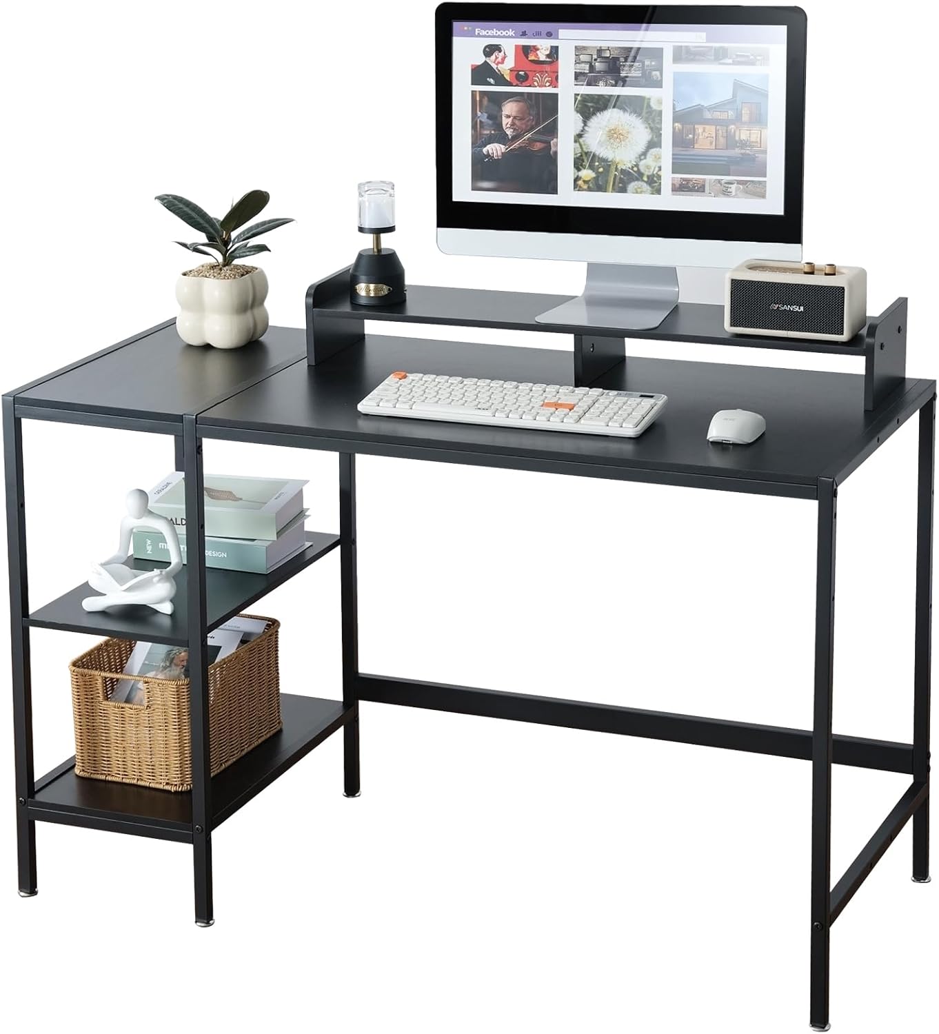 MINOSYS 47-inch Computer Desk with Storage Shelf - Your Ideal Black Gaming Desk for Bedrooms, Small Spaces, and Home Offices. This Modern Writing Desk is Perfectly Suited for PCs.
