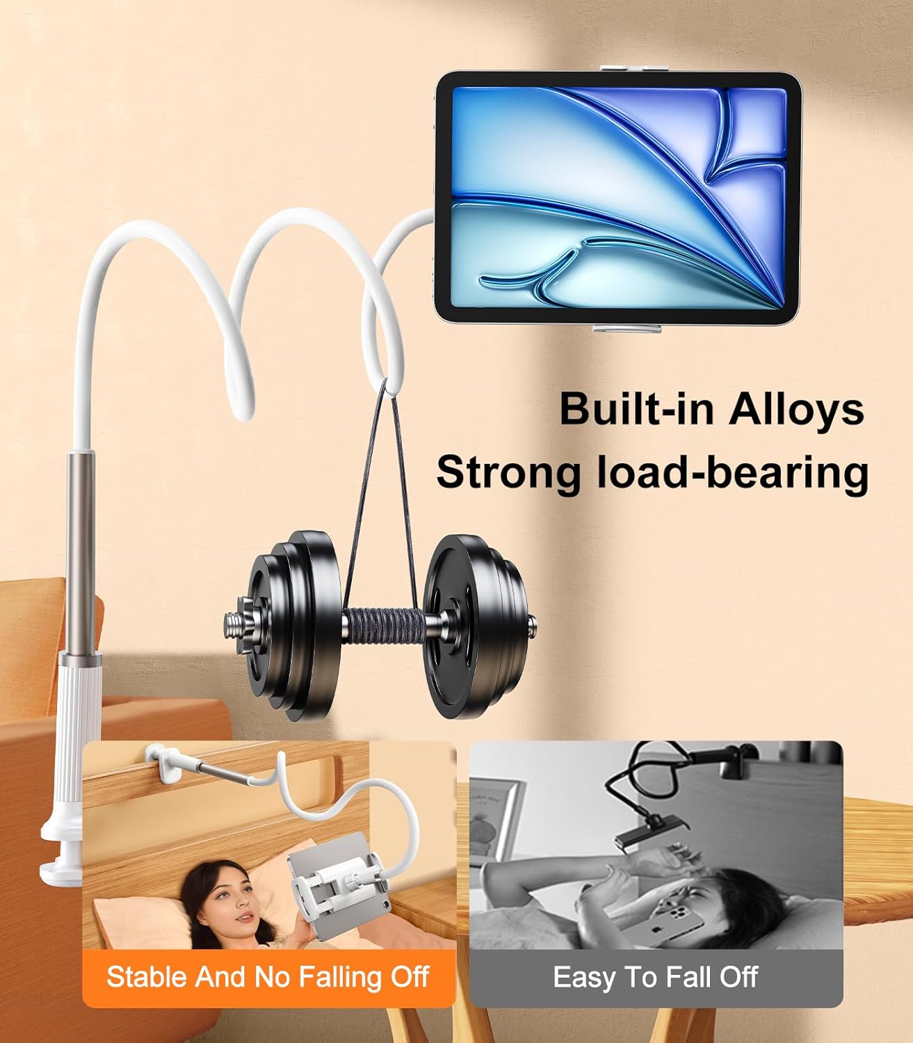 Gooseneck Tablet Holder for Bed, Flexible Long Arm Tablet Mount Stand for Reading in Bed, Compatible with iPad Mini Pro Air Phone Switch Samsung Galaxy Tabs Kindle Fire, More 4.7-12.9" Devices