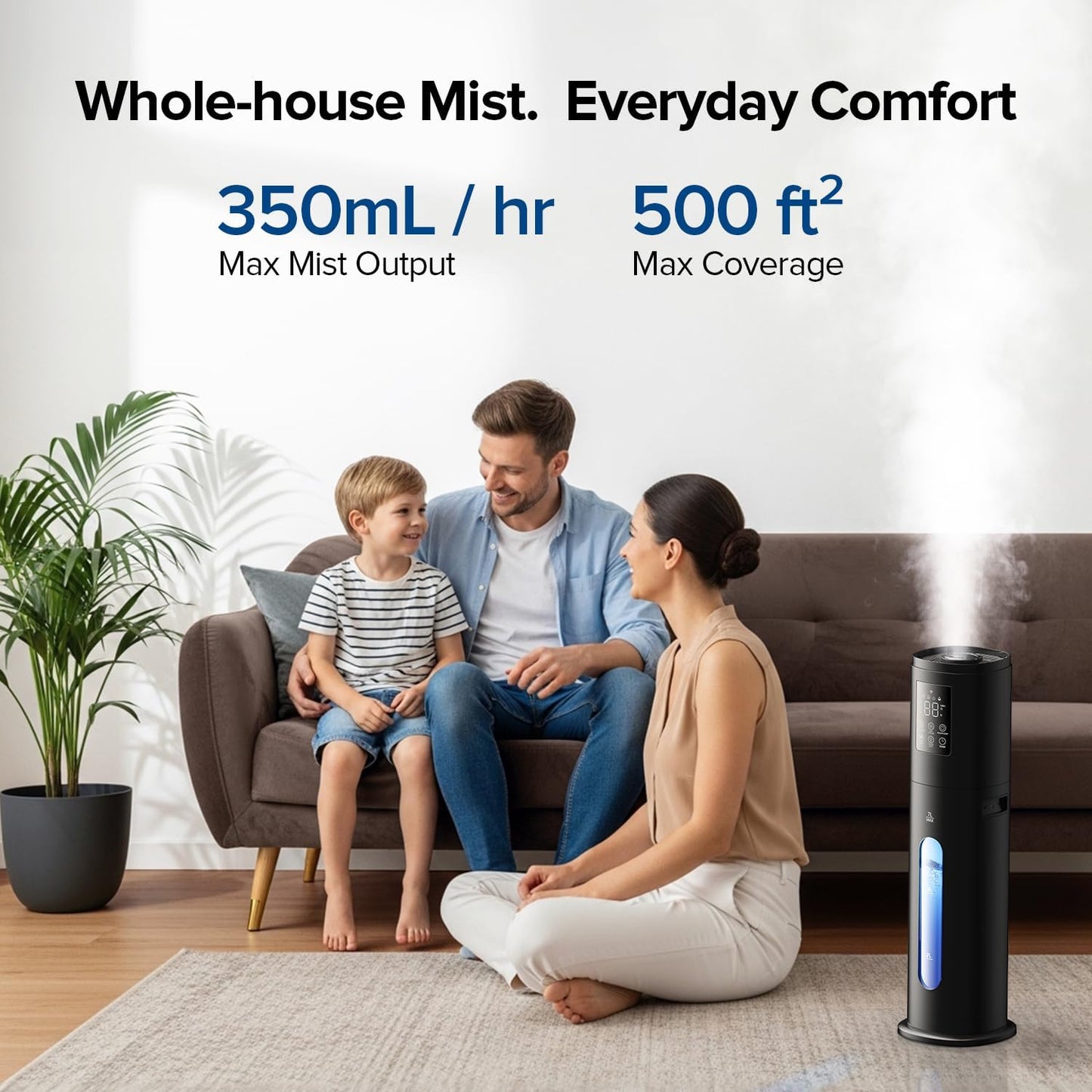 Humidifiers for Bedroom Large Room with 7L/1.85Gal Large Humidifier, 24H Timer Smart App & Remote Control, 4 Mist Levels Room Humidifier for Bedroom Crow