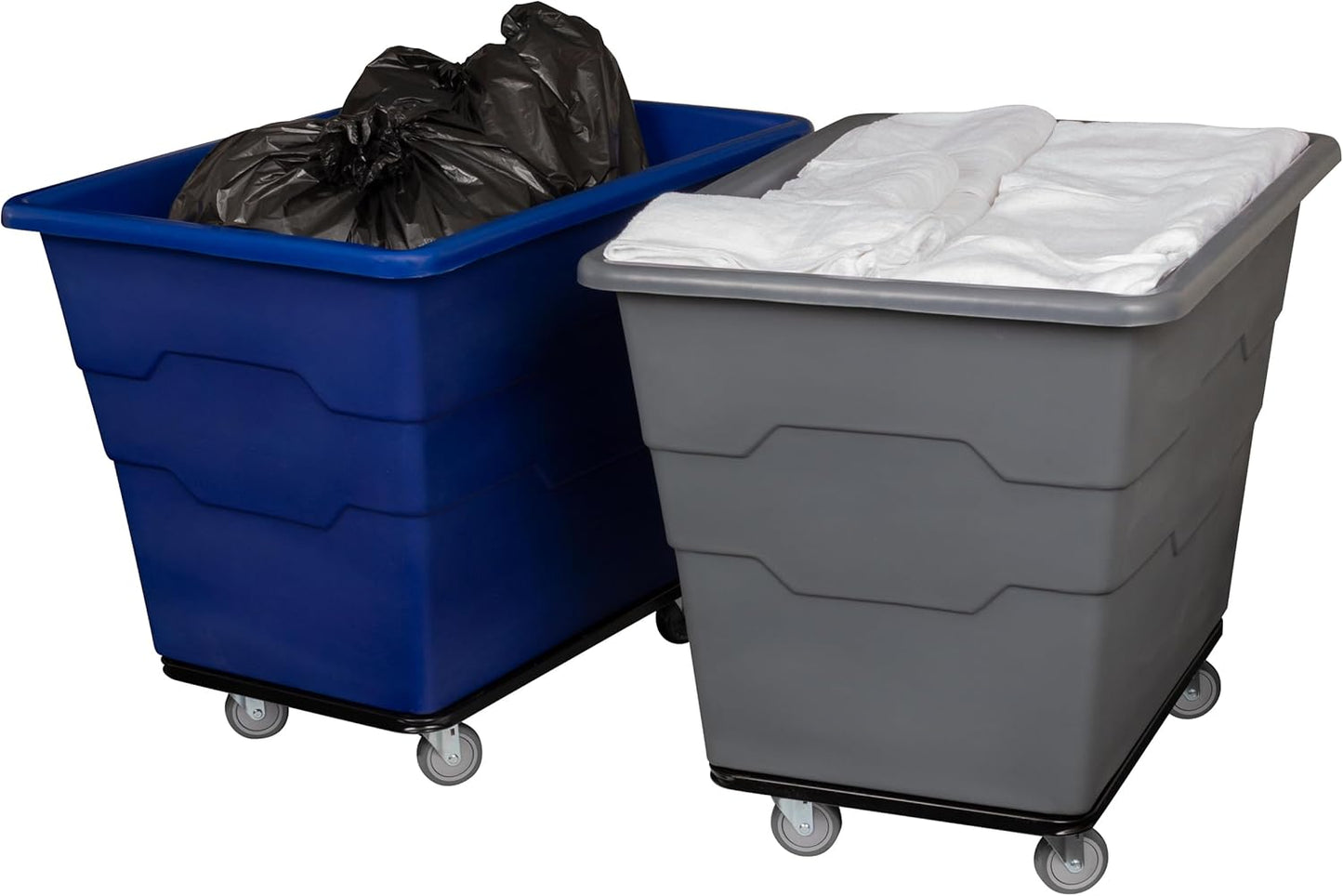 ReadySpace Commercial 16 Bushel Utility Cart with Steel Base, Poly Box Basket Truck, Laundry Cart, and Rolling Trash Bin, 47-Inch x 34.75-Inch x 35.5-Inch, 1000 Pound Weight Capacity, Blue
