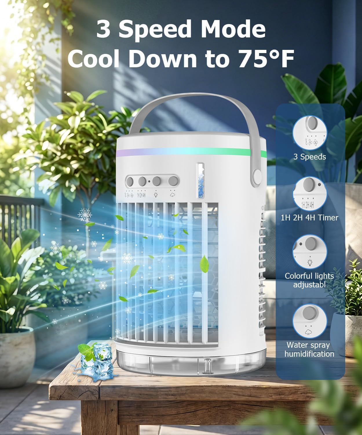Portable Air Conditioners,4-in-1 Portable Fan，1400ml Mini Air Conditioner Air Cooler Fan with 3 Speeds & 1-4H Timer, Cooling Fans That Blow Cold Air for Bedroom Room Office Desk