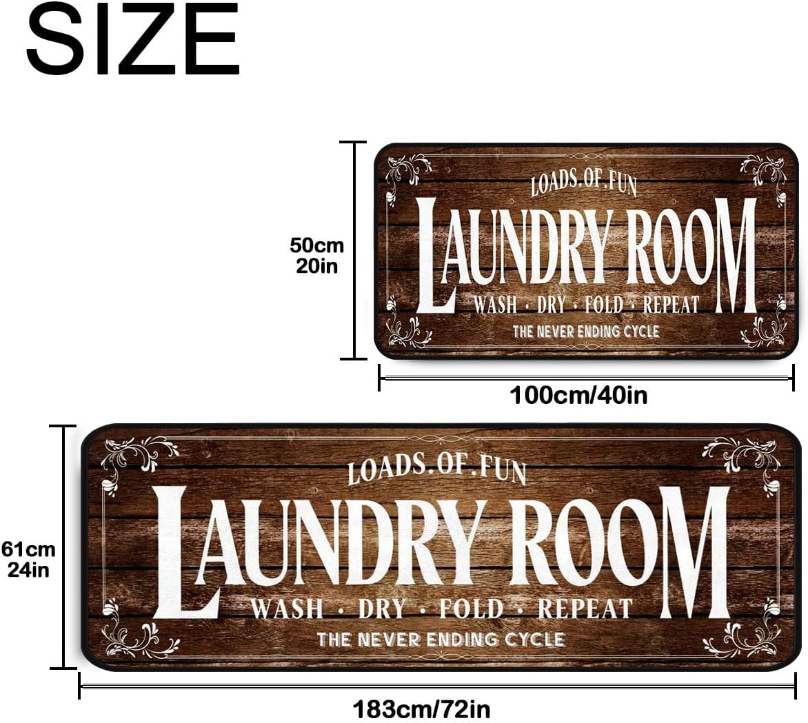 Laundry Room Long Mat Area Rug Non-Slip Floor Mat Waterproof Farmhouse Carpet for Kitchen 40" x 20" (Brown)