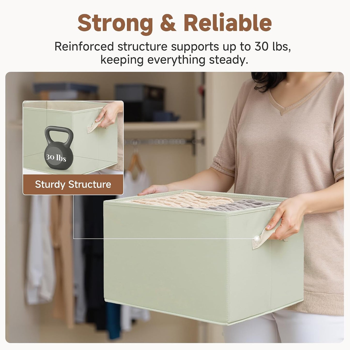 StorageWorks Storage Basket for Shelves, Light Green, Extra Large, 3-Pack | Closet Storage Bins, Organization and Storage Bins for Closet, Fabric Organizer Bins for Clothes Storage