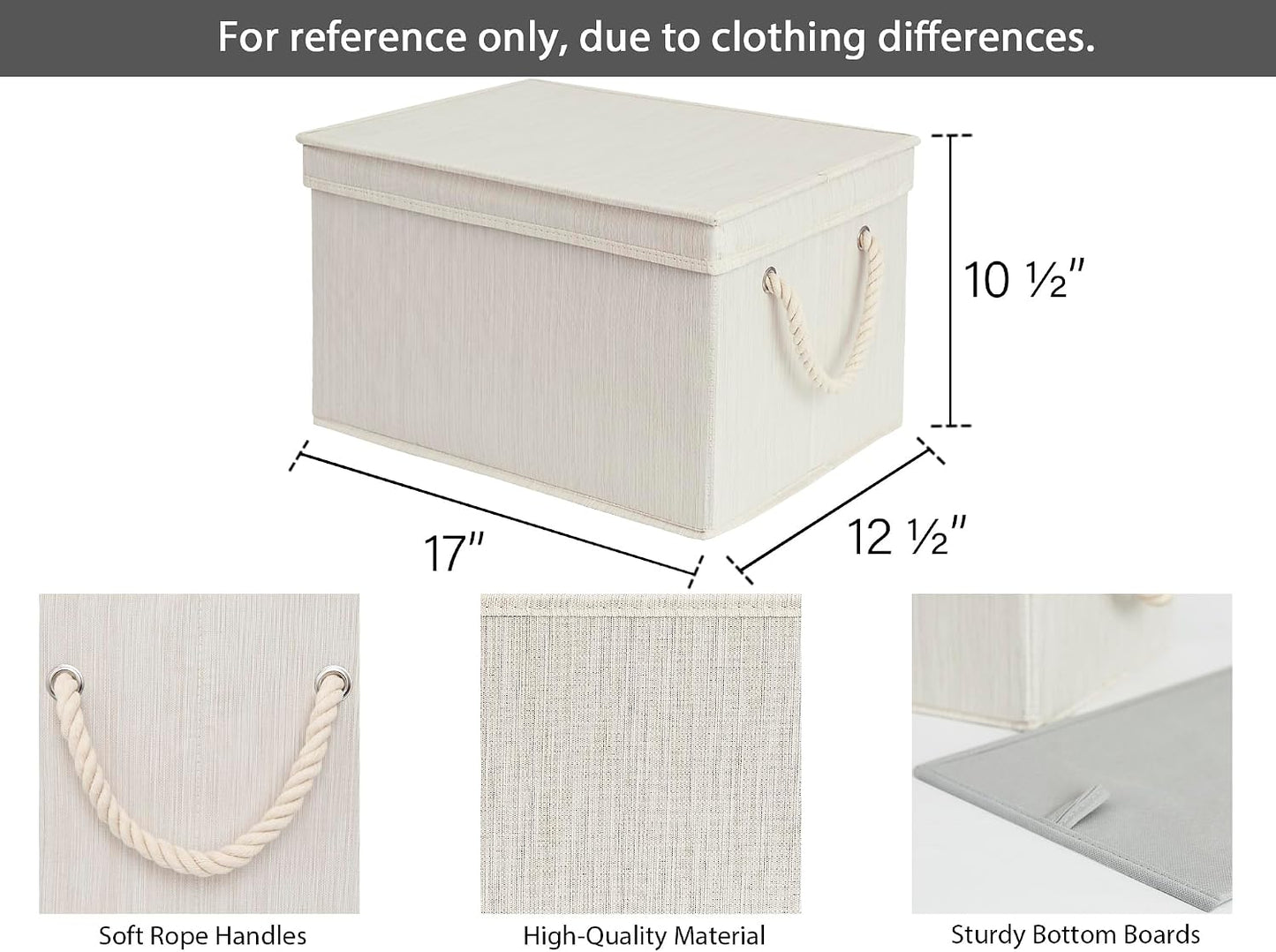 StorageWorks Storage Bins with Lids, Fabric Boxes for Closet, Slub White