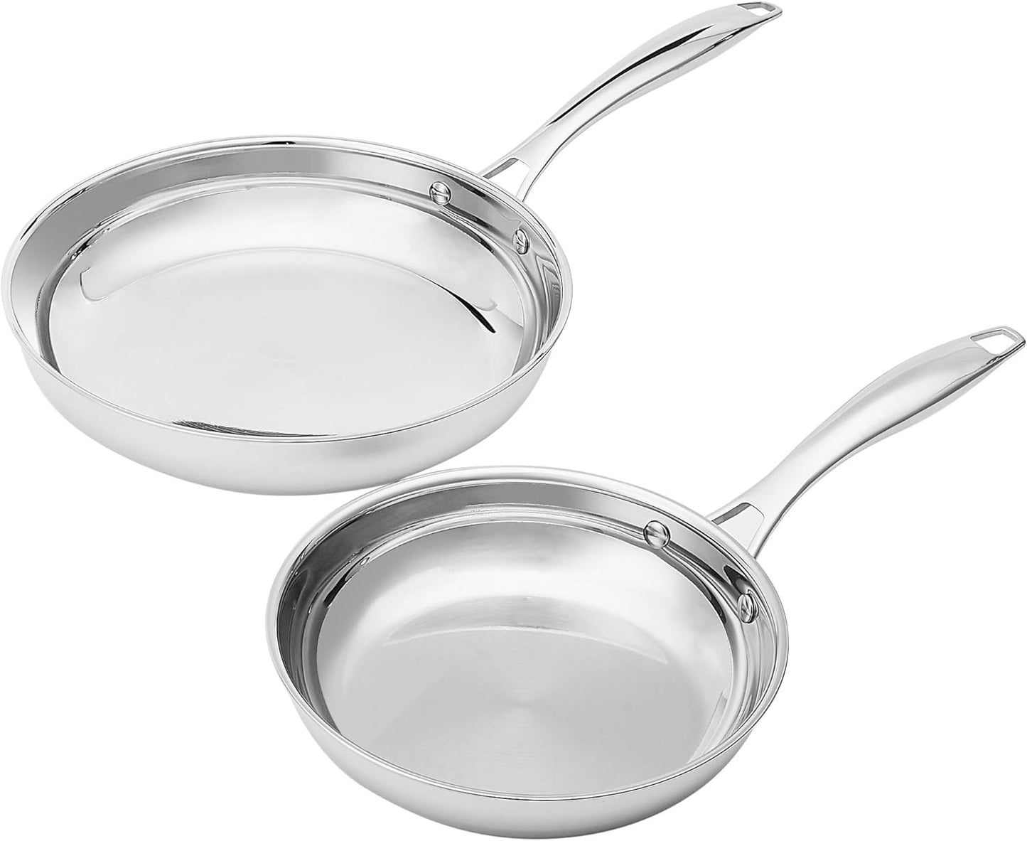 Amazon Basics Stainless Steel Frying Pan Set, Induction Compatible Skillet, Oven Safe, Heat Distributes Evenly, 8-Inch & 10-Inch, 2-Piece