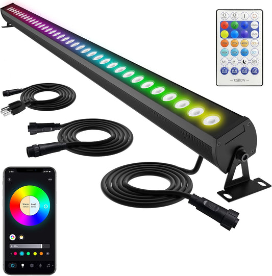 Linkable LED Light Bar Outdoor Color-Changing, 40″ RGBCW Wall Washer Light, 180W Smart Bluetooth App & Remote Control, 2700K-6500K Tunable White, IP65, for Stage, DJ, Home Patio & Commercial