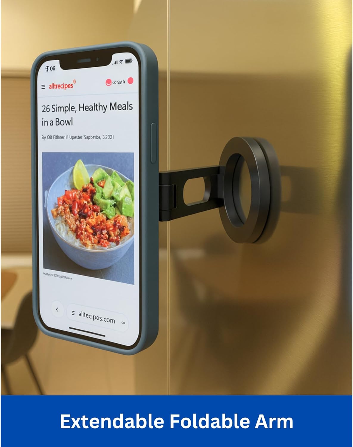 Maxby Refrigerator Phone Holder | Strong Magnetic Mount with Adjustable Arm and 360° Rotation | Hands-Free Kitchen Use | for Phones and Tablets | for Fridge and Other Metal Surfaces