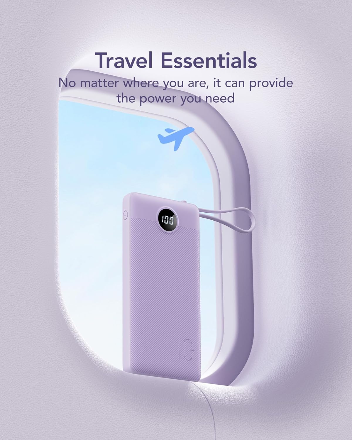 VRURC Portable Charger Power Bank, USB C Battery Pack 10000mAh, Flight-Safe Travel Essentials, 5 Outputs 2 Inputs Slim Phone Charging Bank Built-in Cables for Multi Devices-Lavender(1 Pack)