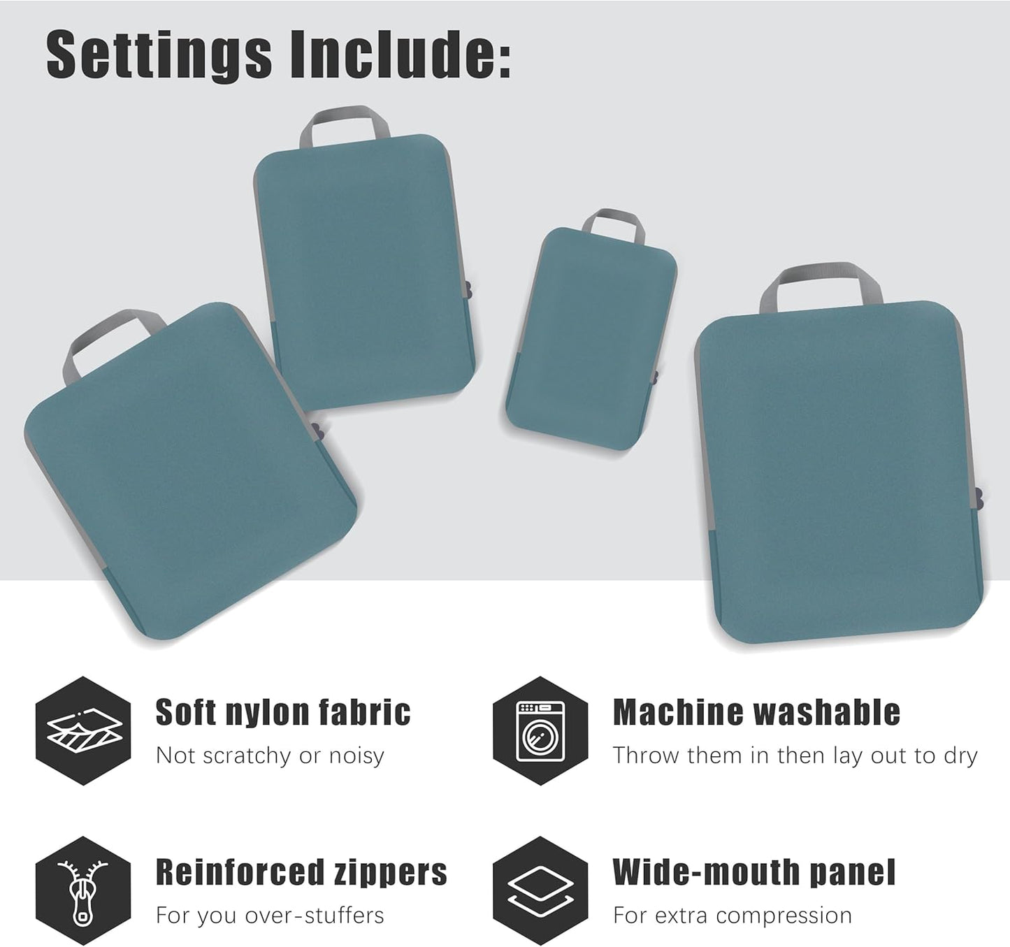 PANDA JOYS 4 Set Compression Packing Cubes Travel - Travel Accessories Expandable Packing Organizers for Carry On - Essentials Luggage Bags - Dark Blue
